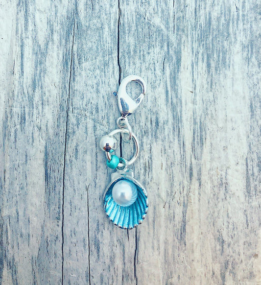 Aqua Shell Progress Keeper, Imitation Pearl, Crochet Stitch Marker