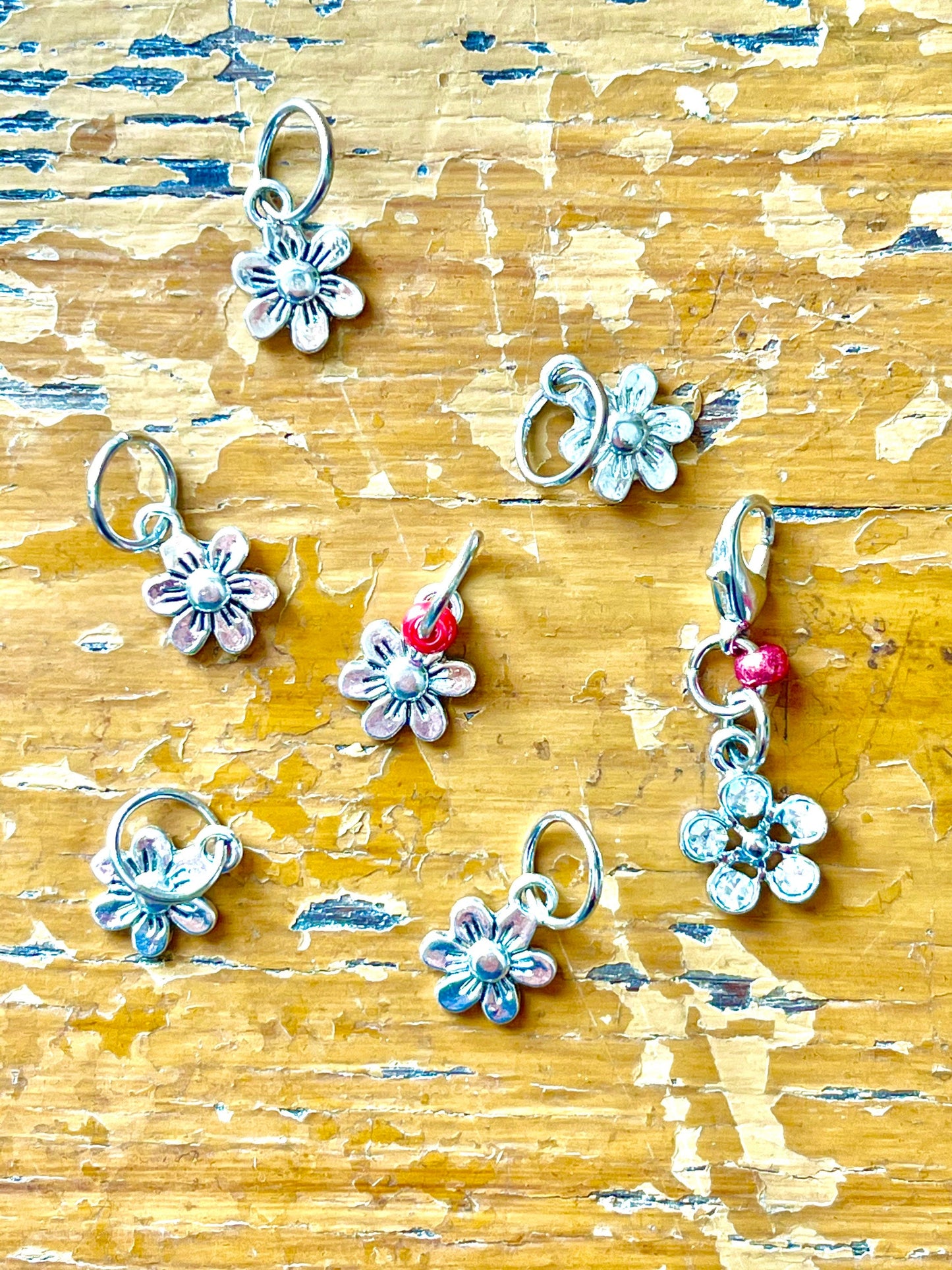 Silver Flower Snagless Stitch Markers, Knitting Accessories