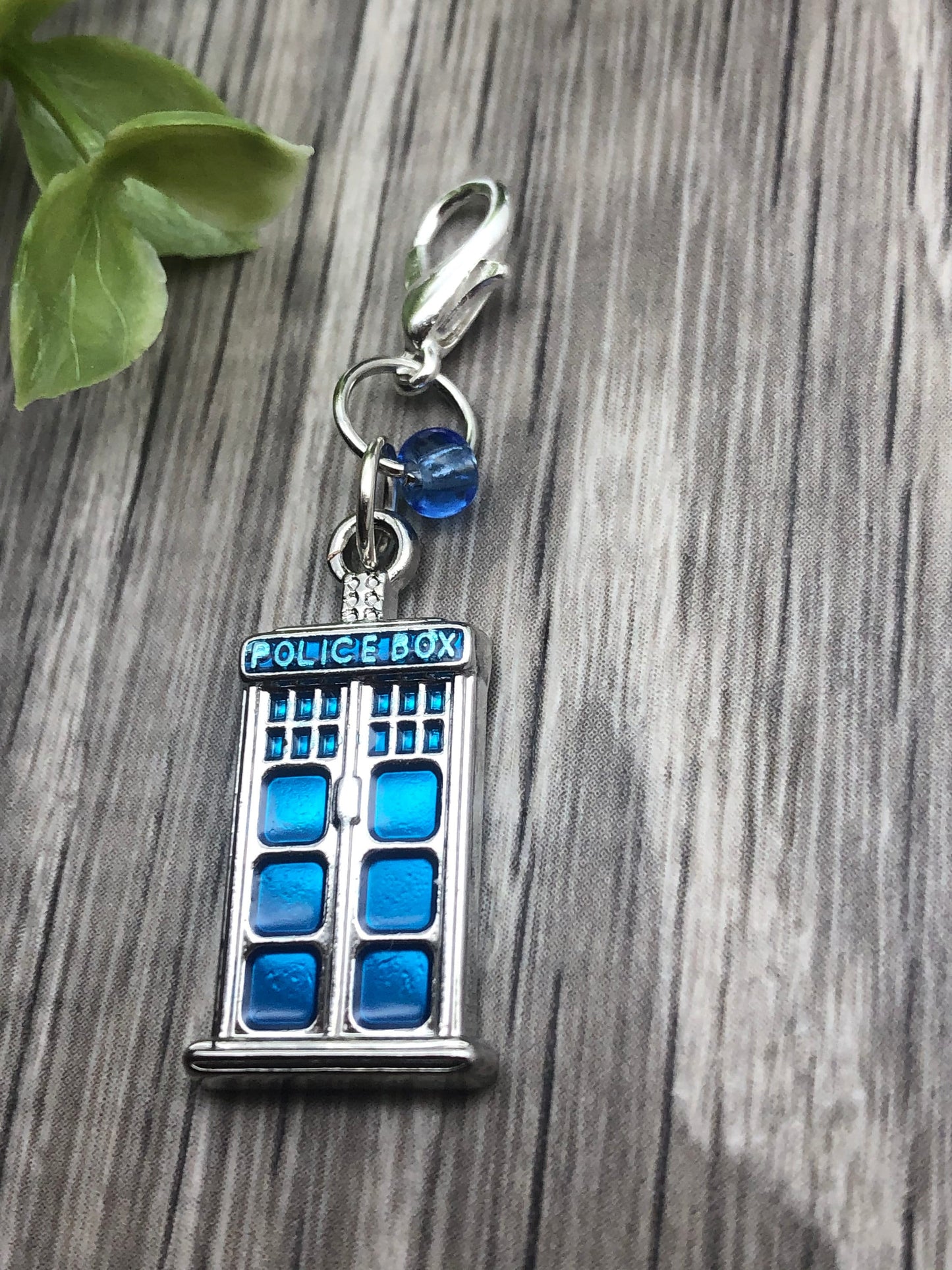 Dr Who Tardis Knitting Progress Keeper, Silver Lobster Clasp
