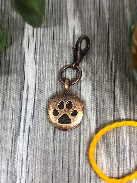 Copper Paw Print Charm, Progress Keeper, Knitting Stitch Marker