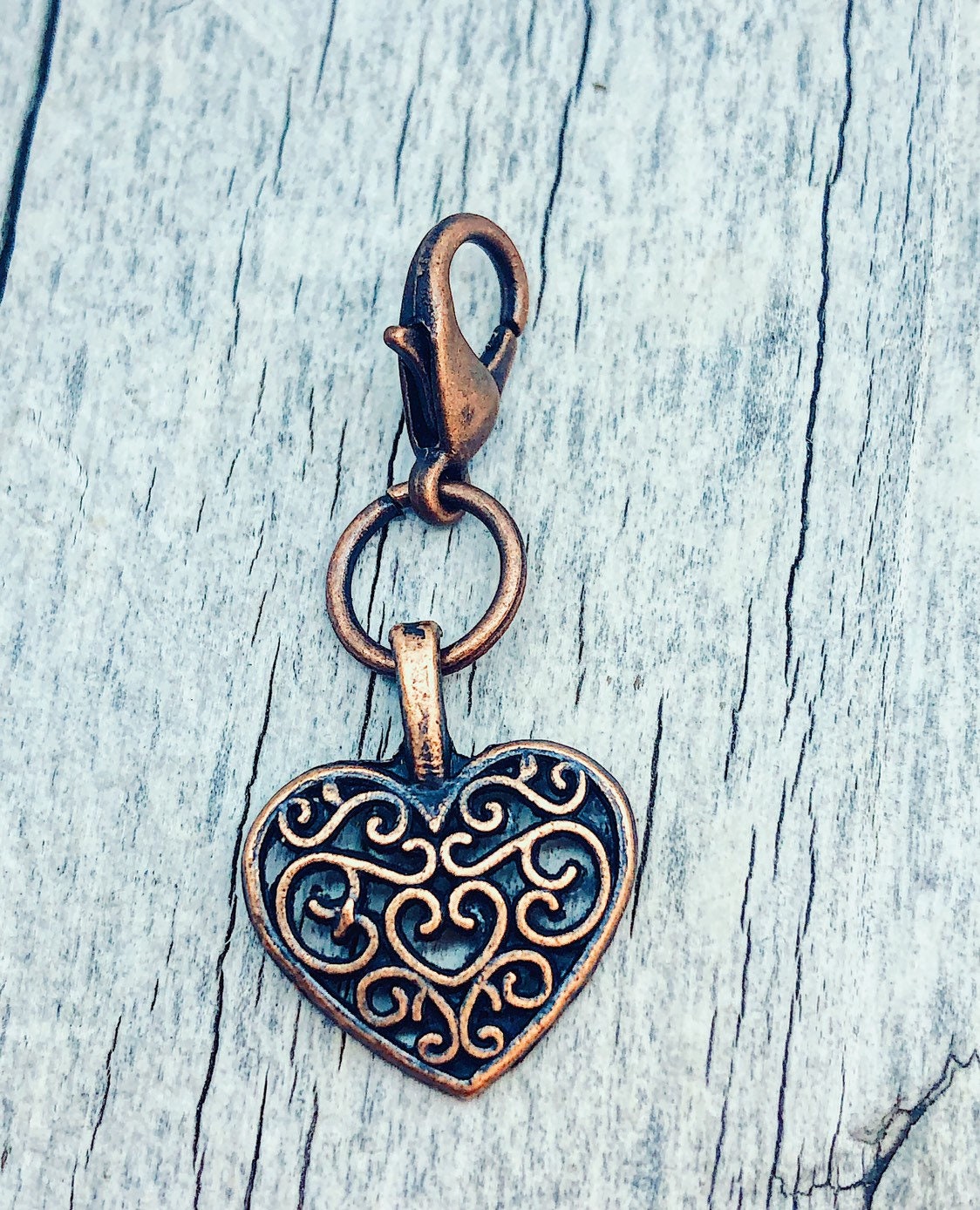 Copper Heart Progress Keeper, Knitting Crochet Stitch Marker
