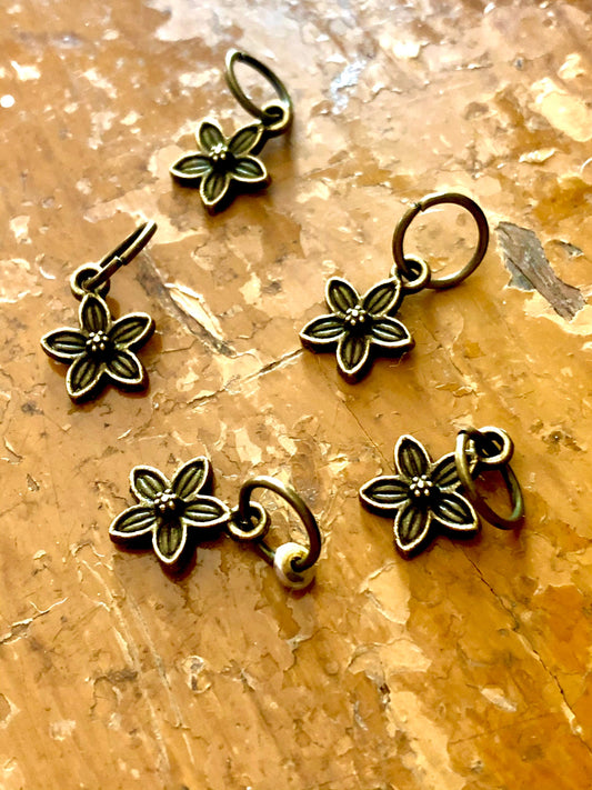 Bronze Flower Stitch Markers, Snag Free Knit Accessories, Set of 6