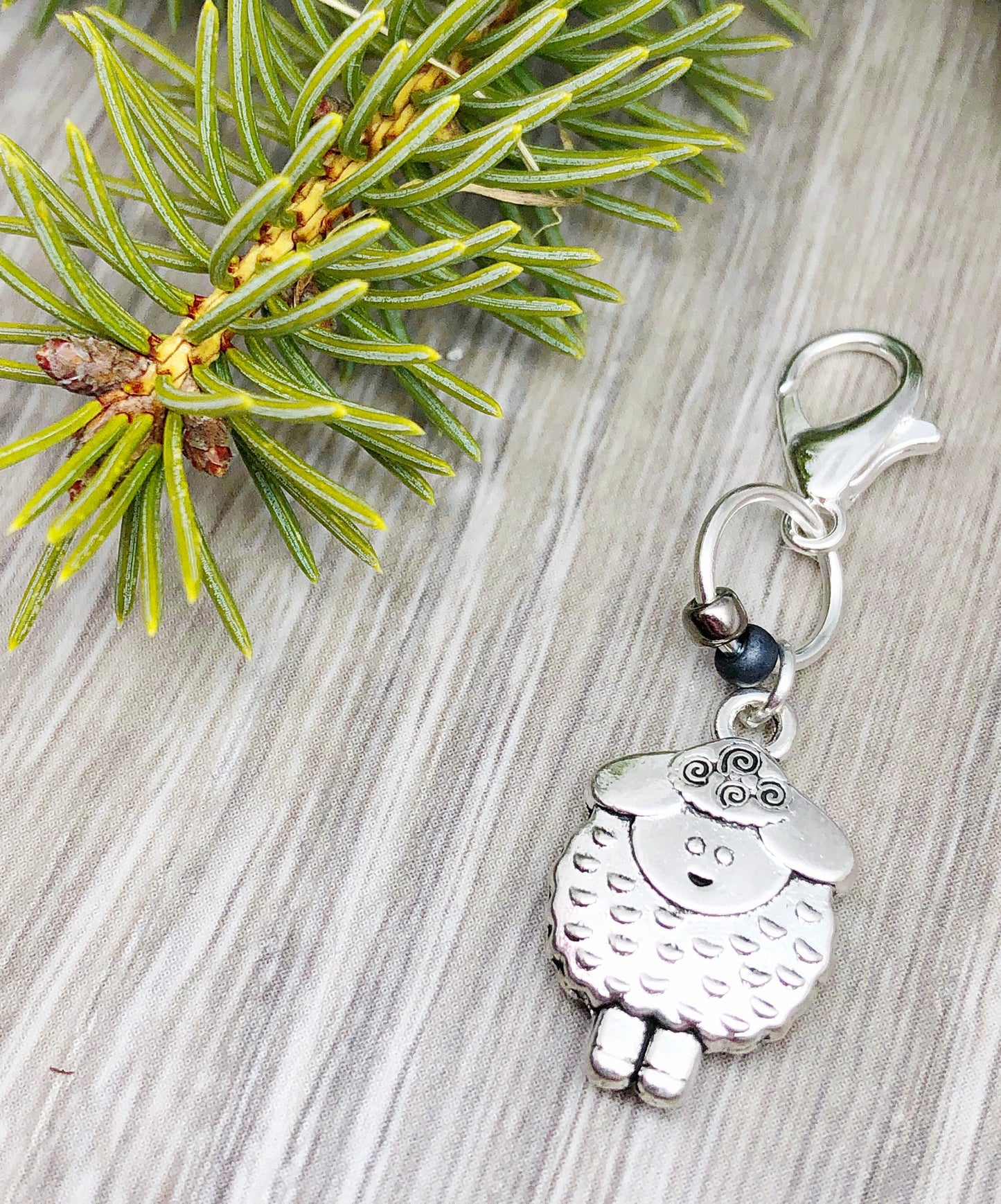 Silver Sheep Charm, Knitting Crochet Accessory, Zipper Pull