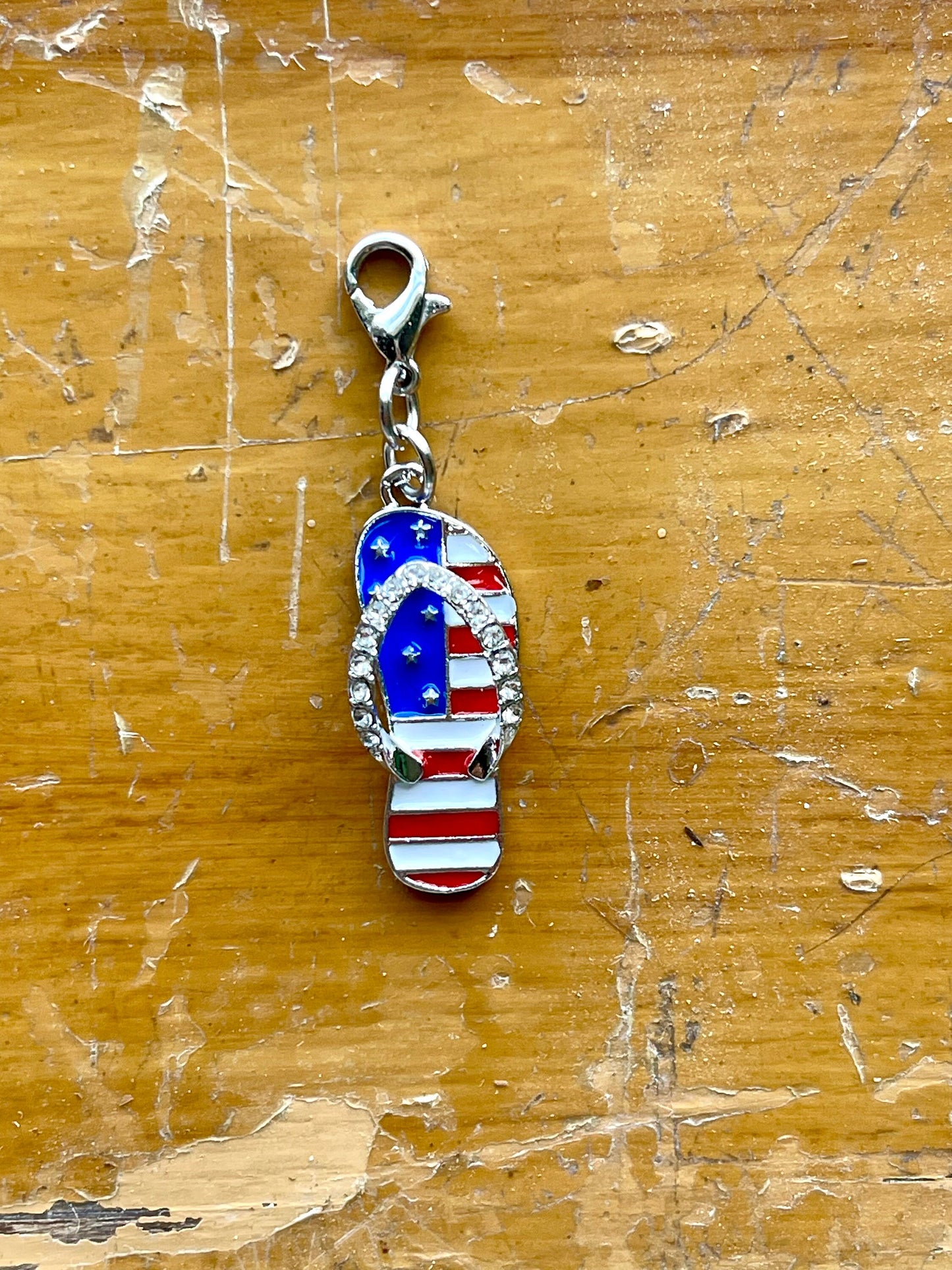 American Flag Flip Flop Charm, Progress Keeper, Zipper Pull