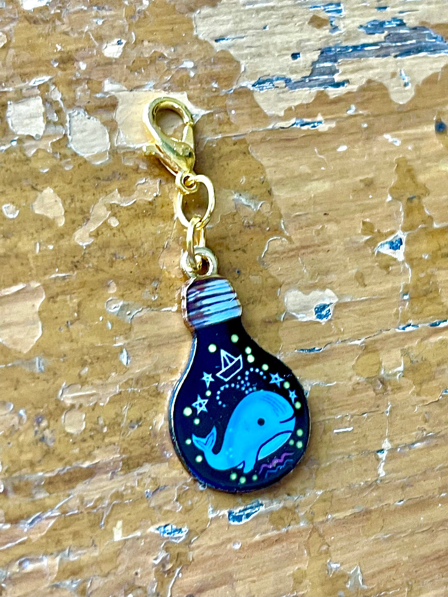 Blue Whale Lightbulb Charm, Zipper Pull, Knitting Stitch Marker