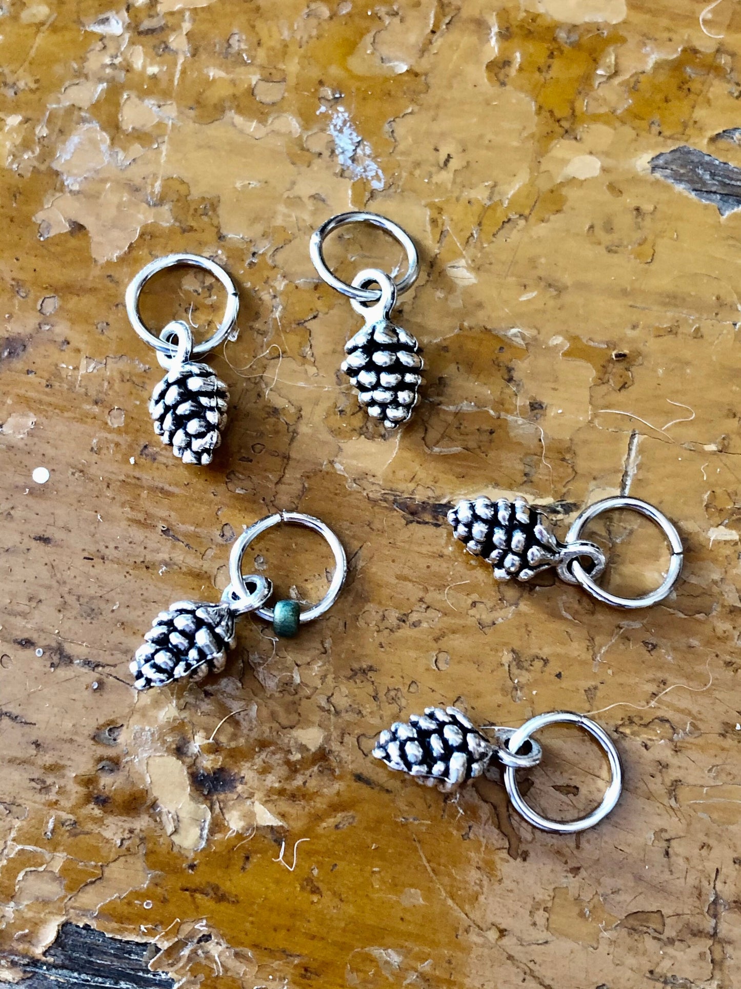 Silver Pine Cone Stitch Markers, Knitting Accessories, Set of 6