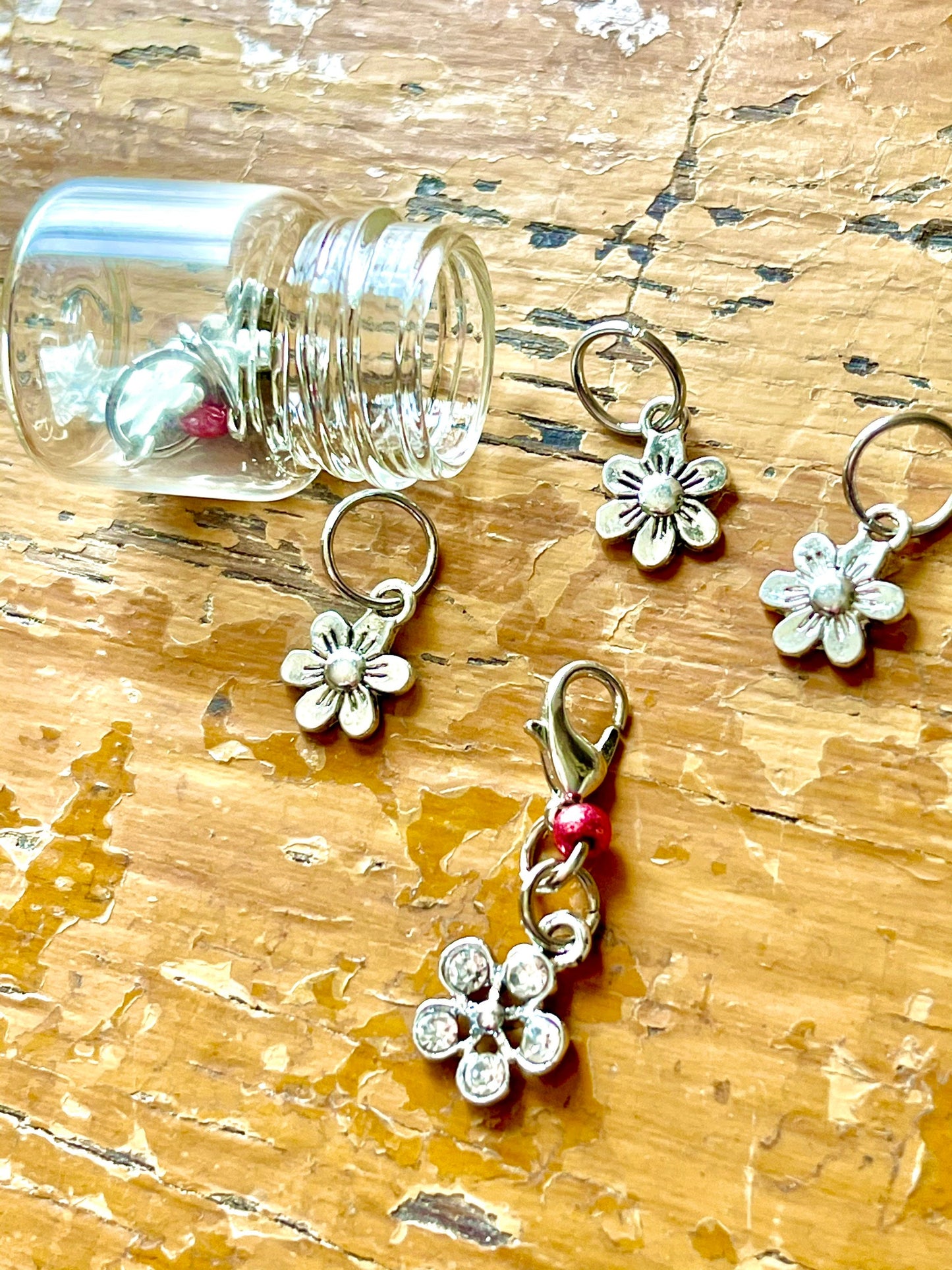 Silver Flower Snagless Stitch Markers, Knitting Accessories