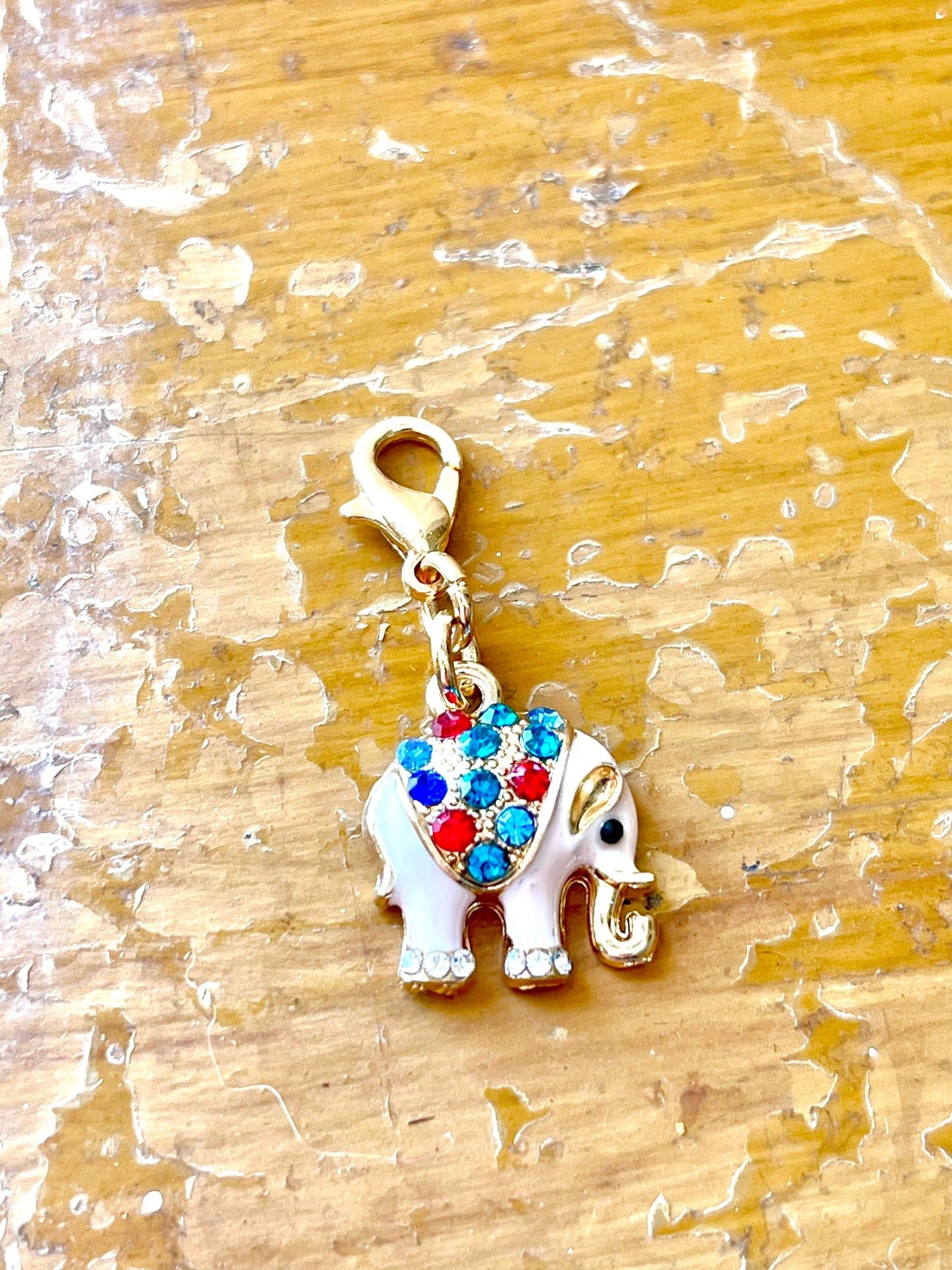 Rhinestone Elephant Zipper Pull, Knitting Crochet Progress Keeper