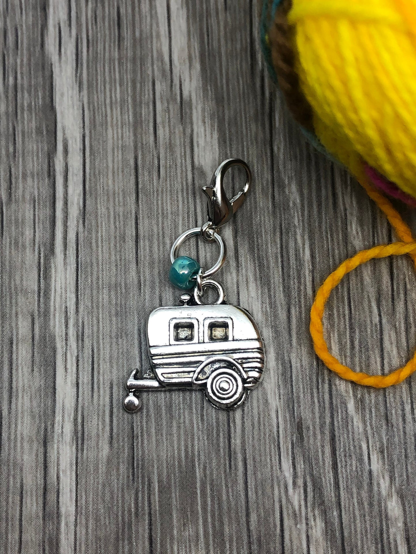 Silver Camper Van Charm, Stitch/Crochet Marker
