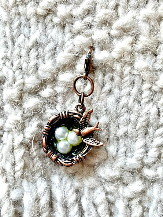 Antique Copper Bird Nest Progress Marker, Knitting Crochet Accessory
