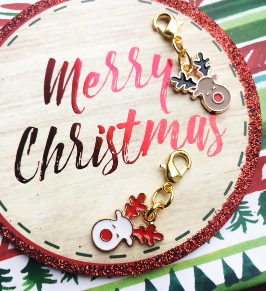 Reindeer Charm with Lobster Clasp, Christmas Knitting Crochet Project Keeper
