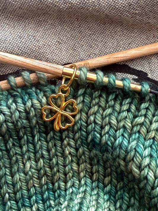Gold Four Leaf Clovers Stitch Markers, Snag Free Knitting Accessories, Set of 6
