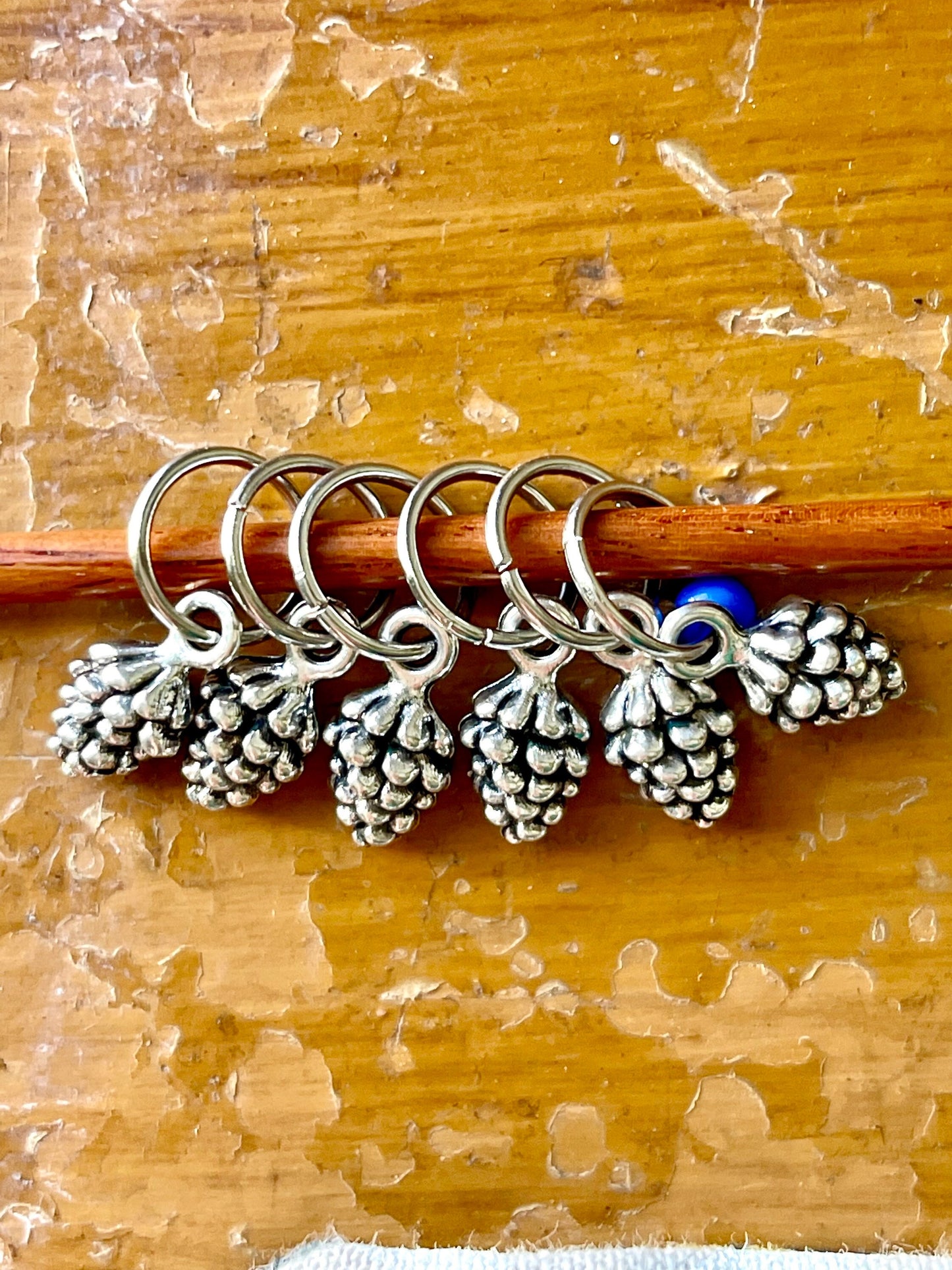 Silver Pine Cone Stitch Markers, Knitting Accessories, Set of 6