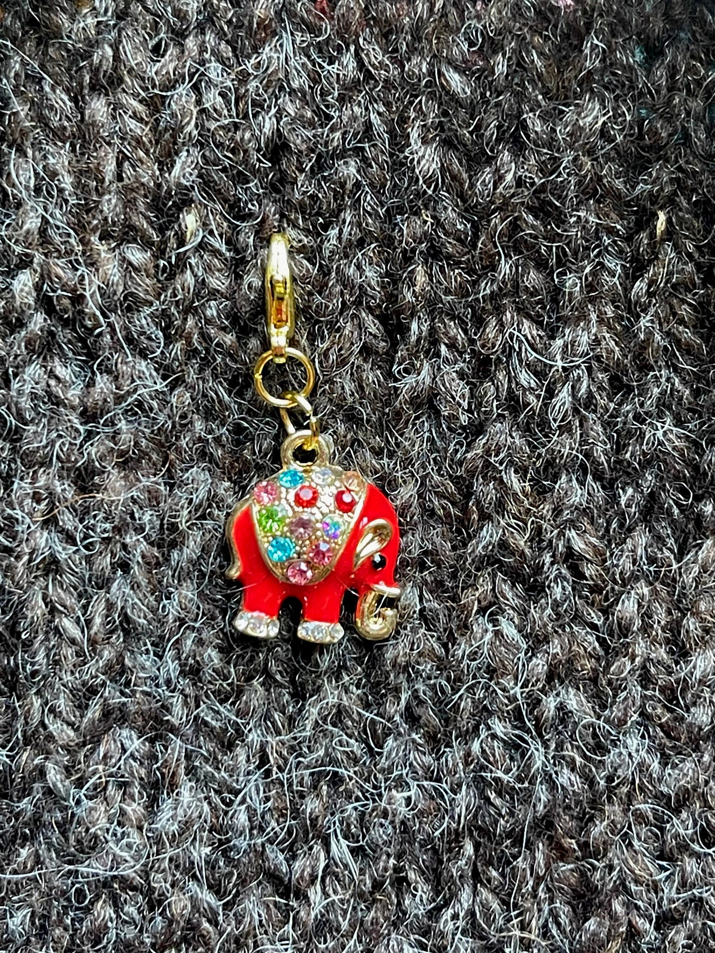 Rhinestone Elephant Zipper Pull, Knitting Crochet Progress Keeper