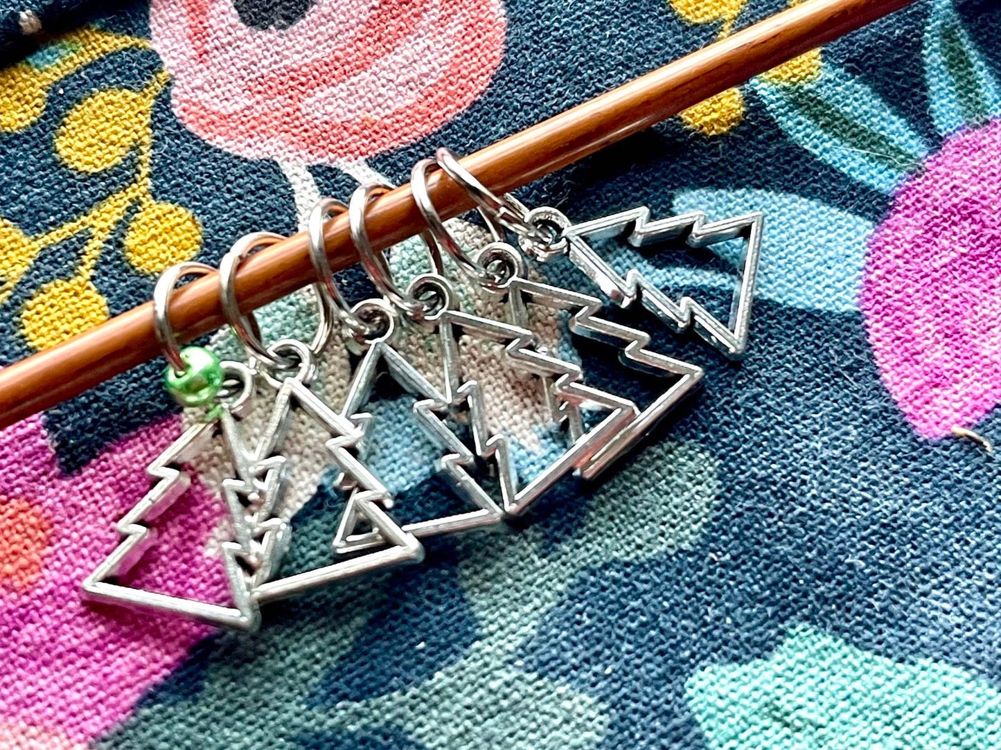 Silver Christmas Tree Knitting Stitch Markers, Set of 6