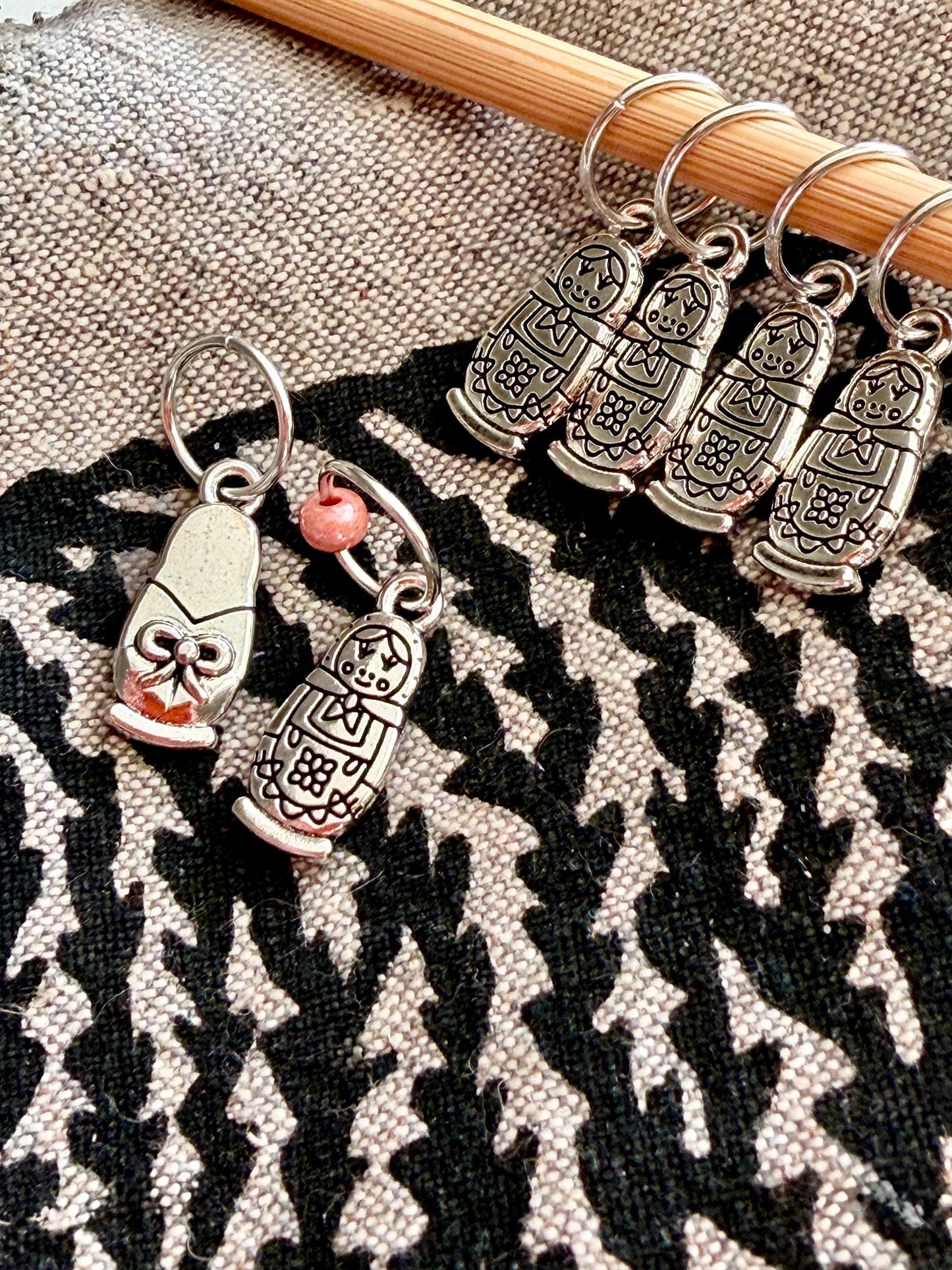 Silver Russian Nesting Doll Stitch Markers, Snag Free Knitting Notions, Yarn Jewelry