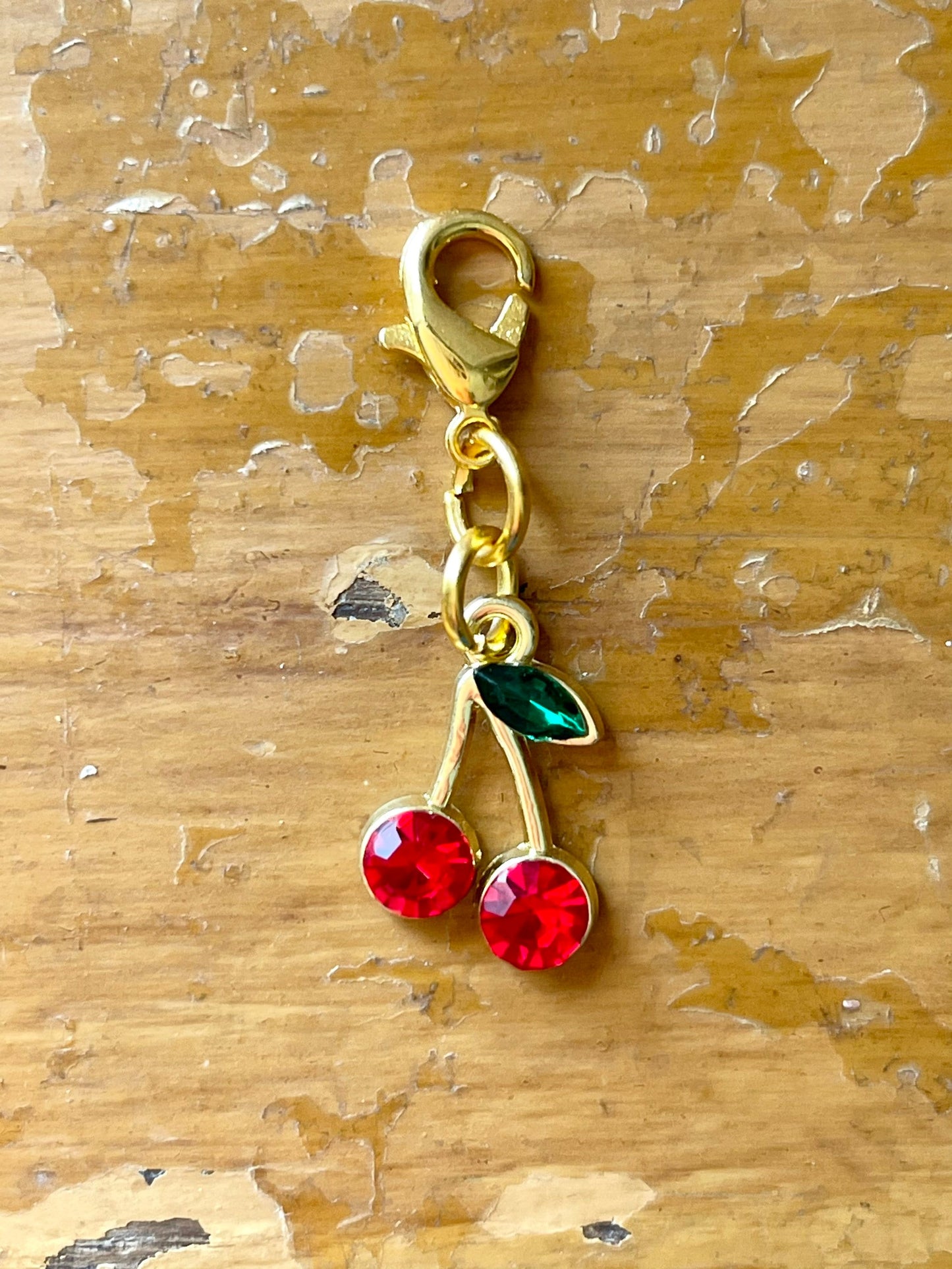 Dangling Cherries Knitting Progress Marker, Zipper Pull