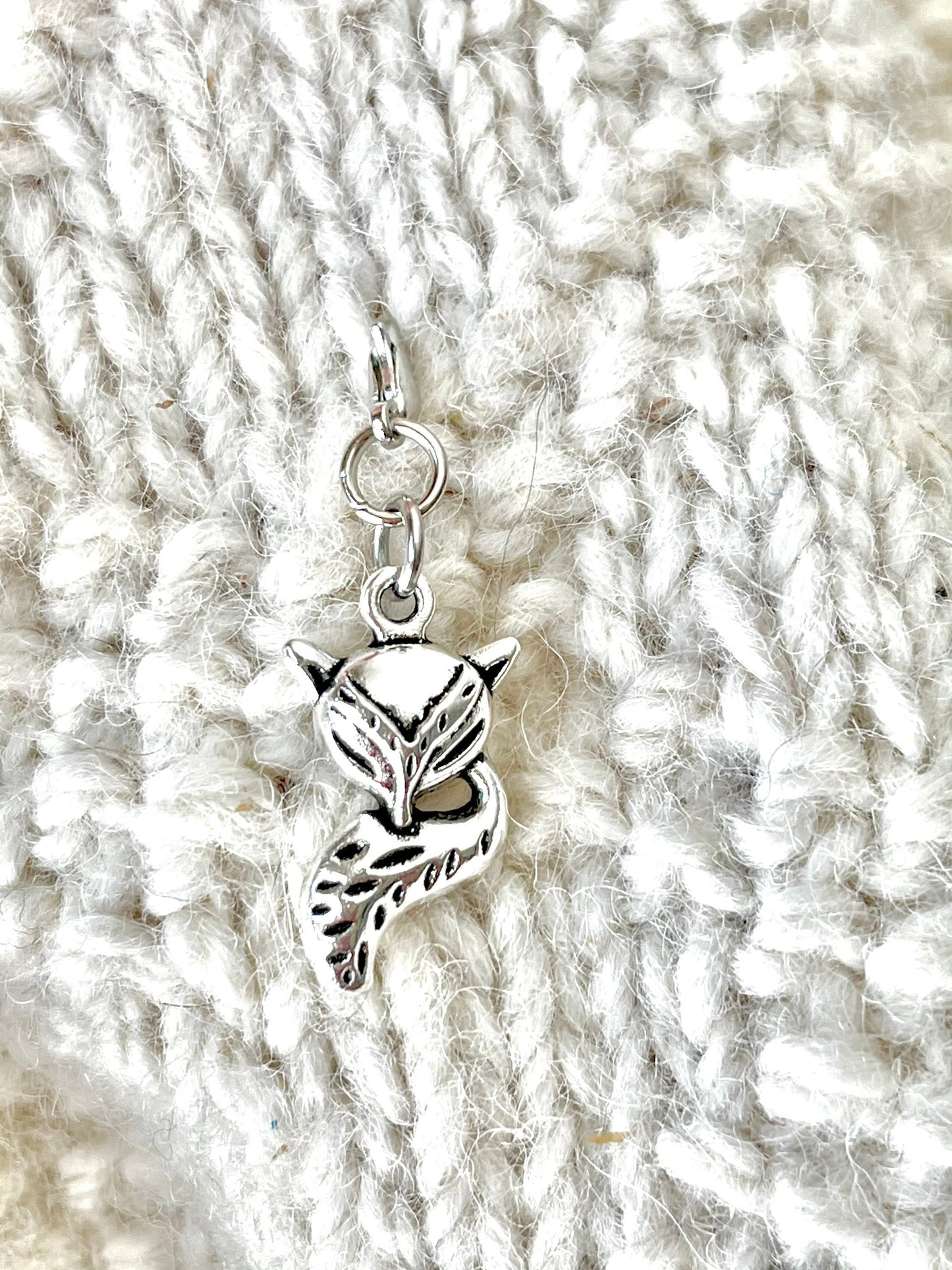 Silver Fox Charm, Zipper Pull, Knitting Progress Keeper