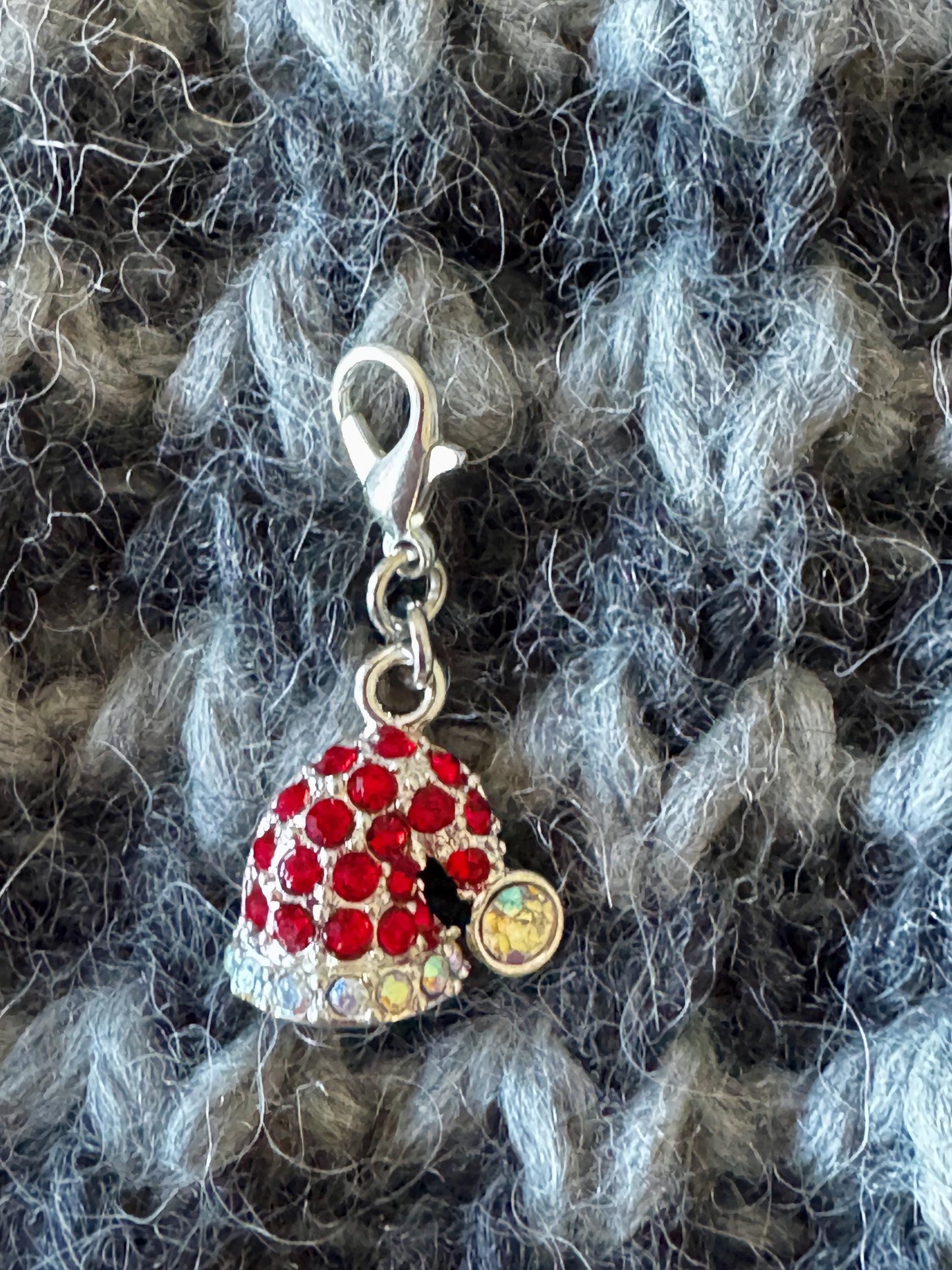 Christmas Rhinestone Santa Hat Charm: Knitting Crochet Progress Keeper