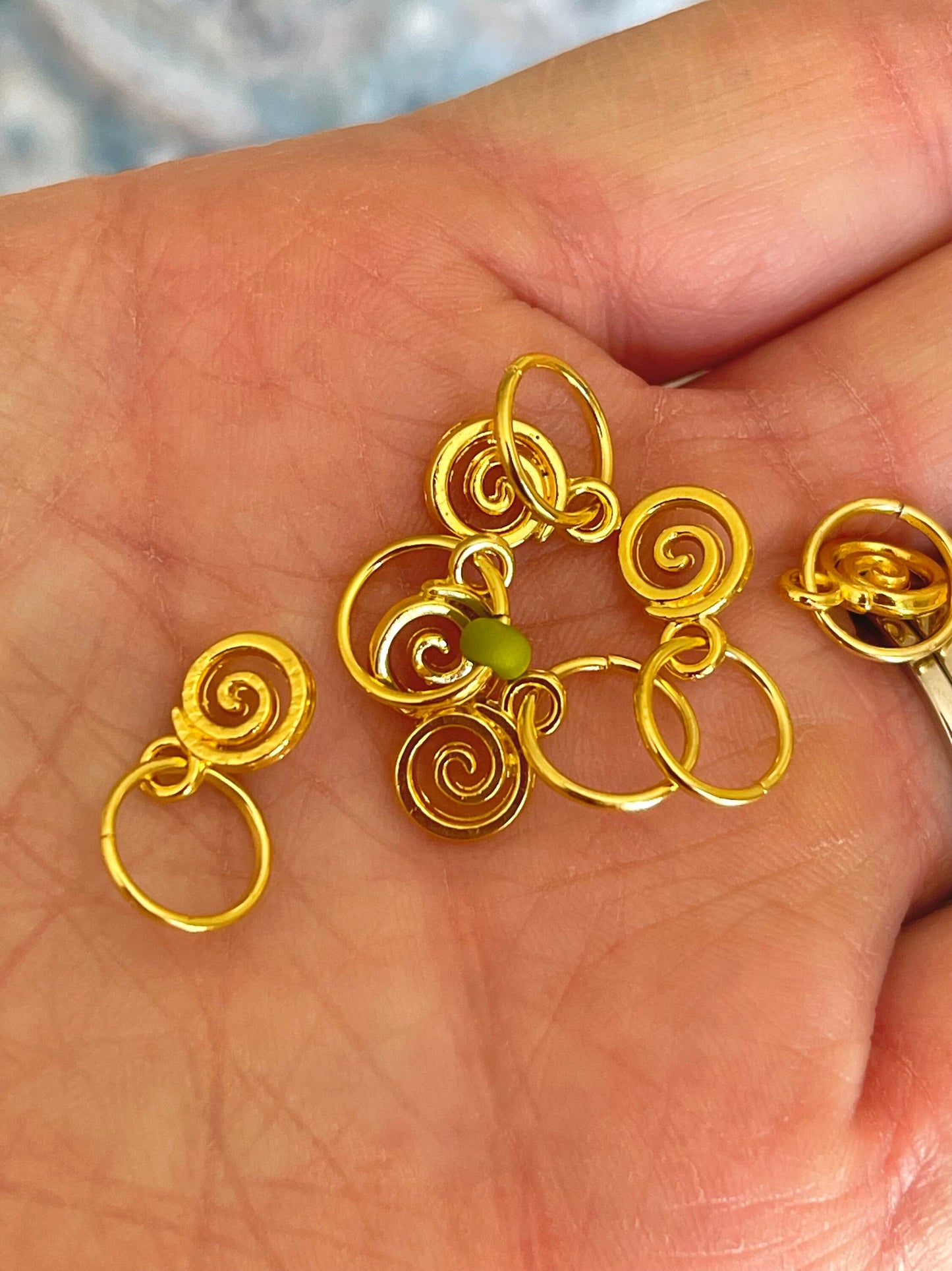 Gold Spirals Snagless Stitch Markers, Knitting Accessories, Set of 6