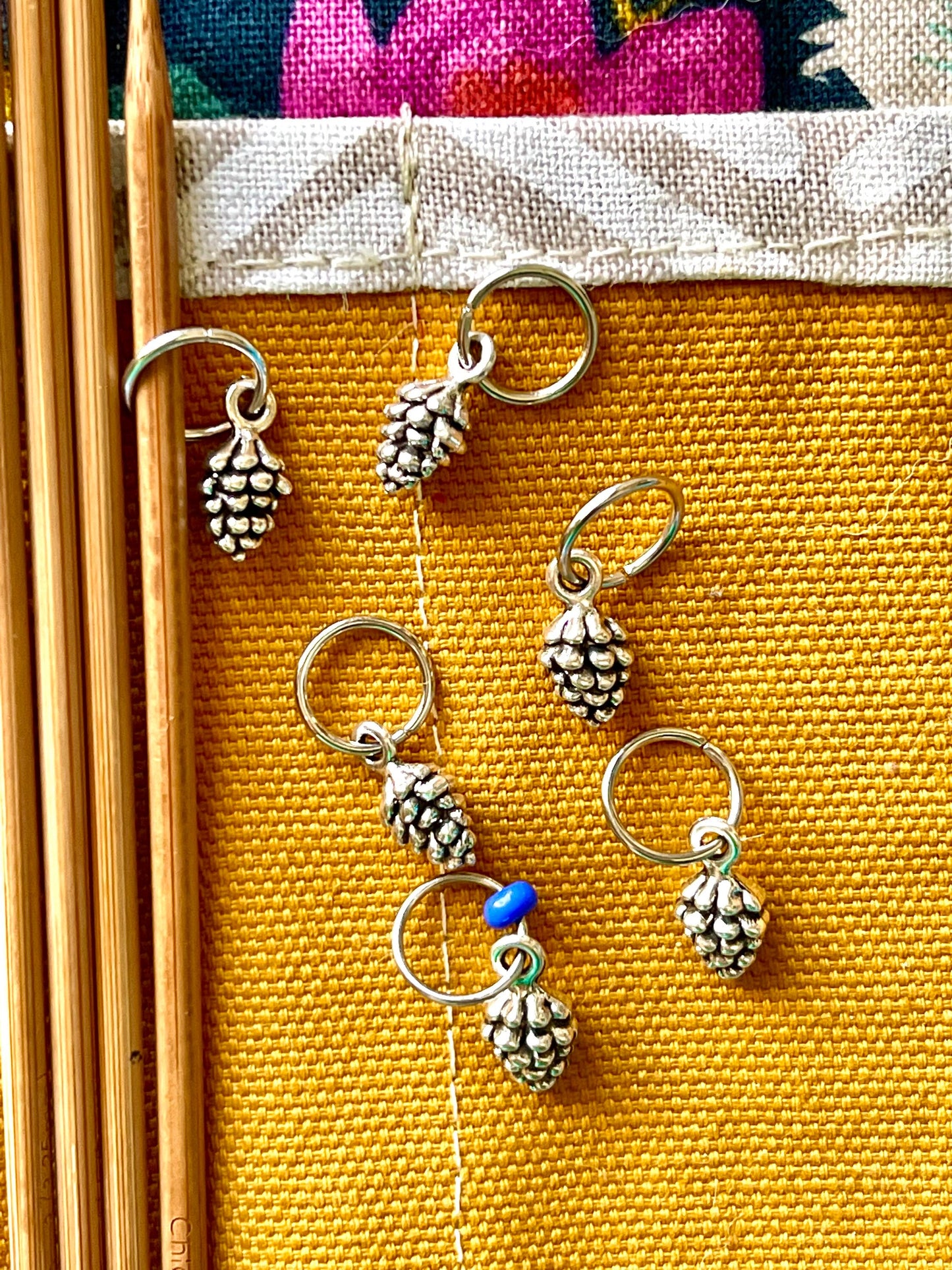 Silver Pine Cone Stitch Markers, Knitting Accessories, Set of 6
