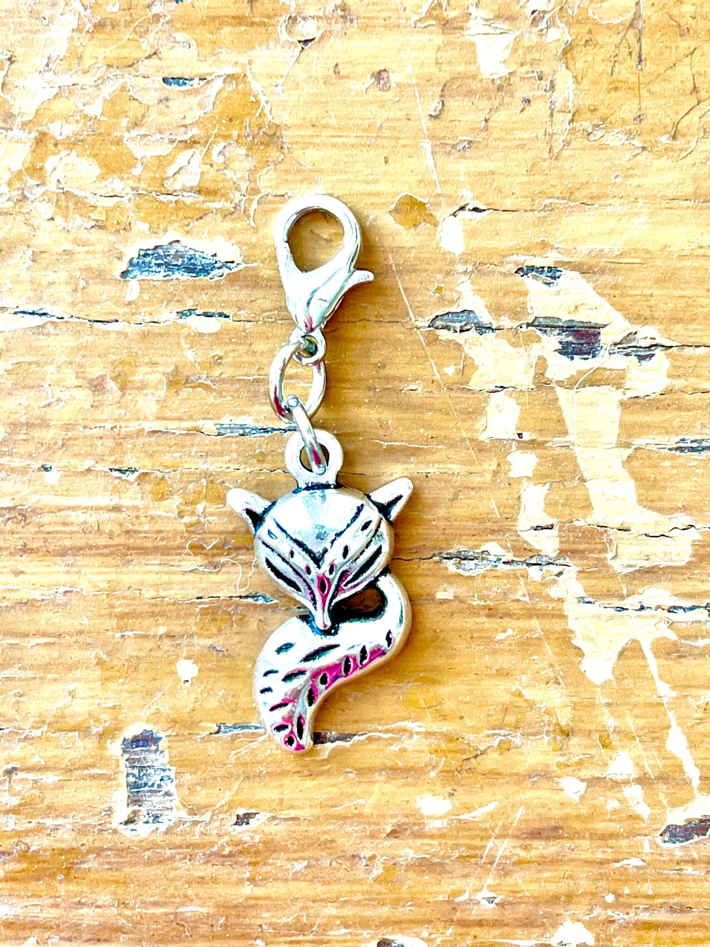 Silver Fox Charm, Zipper Pull, Knitting Progress Keeper