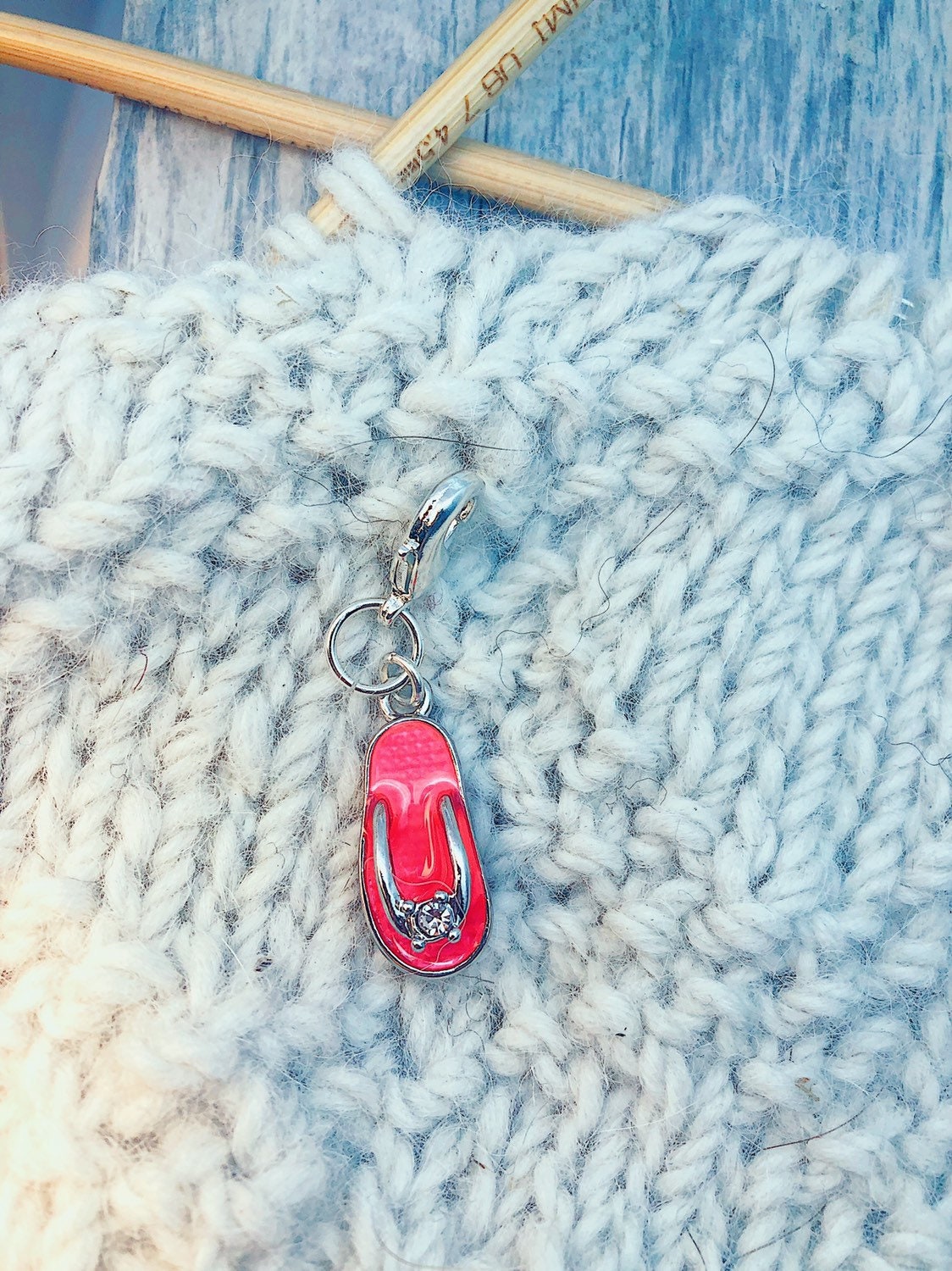 Pink Flip Flop Progress Keeper Charm, Knitting Crochet Gift