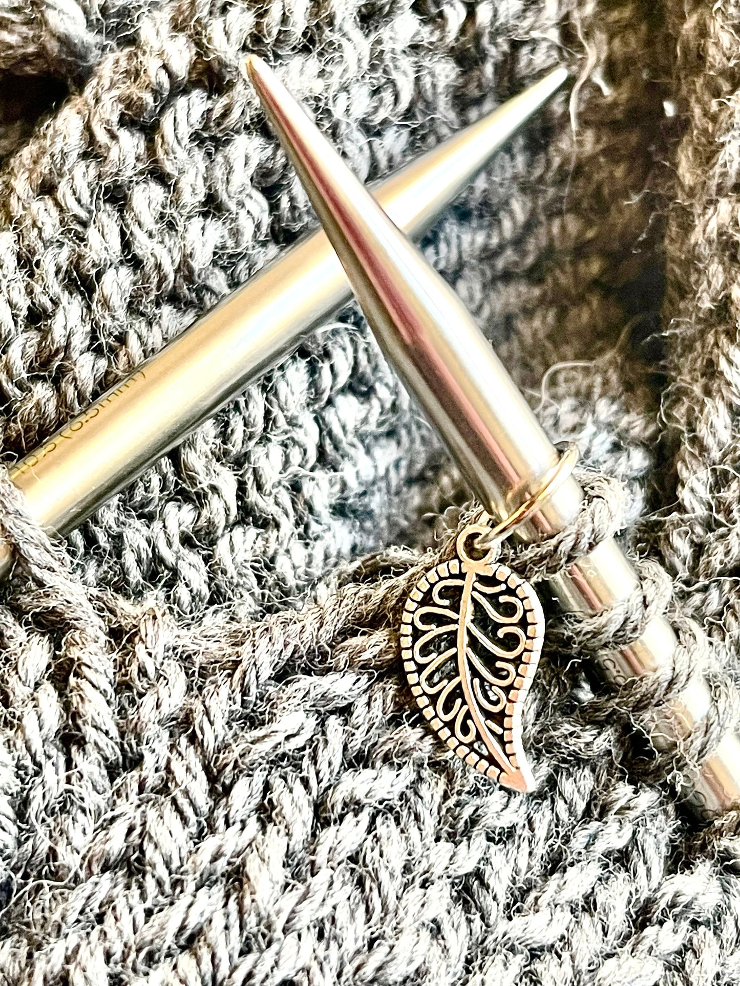 Silver Leaf Stitch Markers, Knitting Needle Accessories