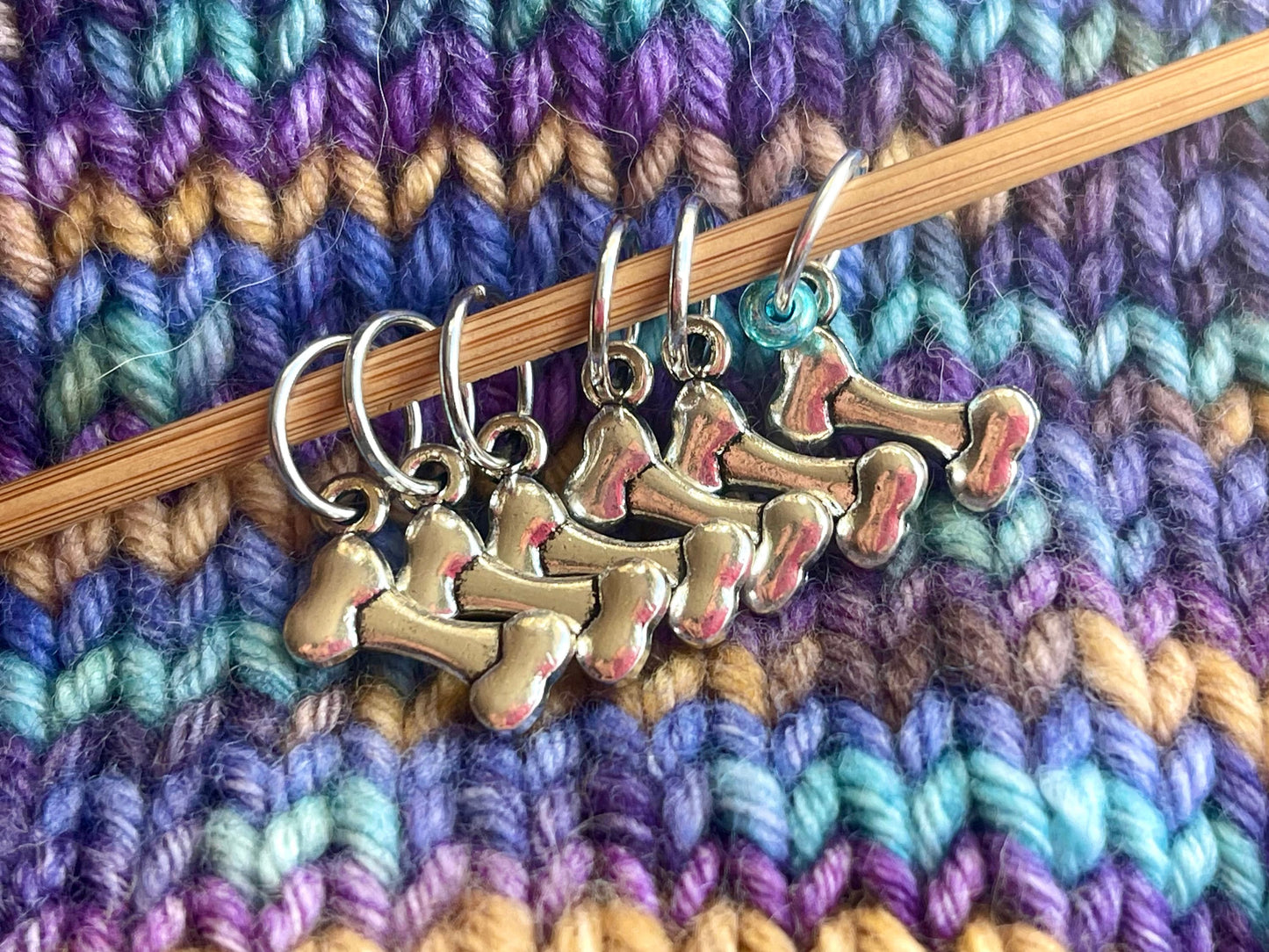 Silver Dog Bone Stitch Markers, Snagless Knit Notions, Set of 6