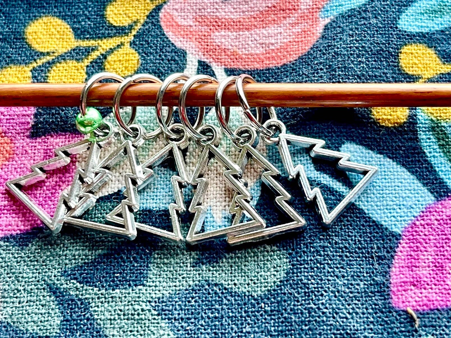 Silver Christmas Tree Knitting Stitch Markers, Set of 6