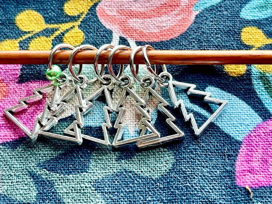 Silver Christmas Tree Knitting Stitch Markers, Set of 6