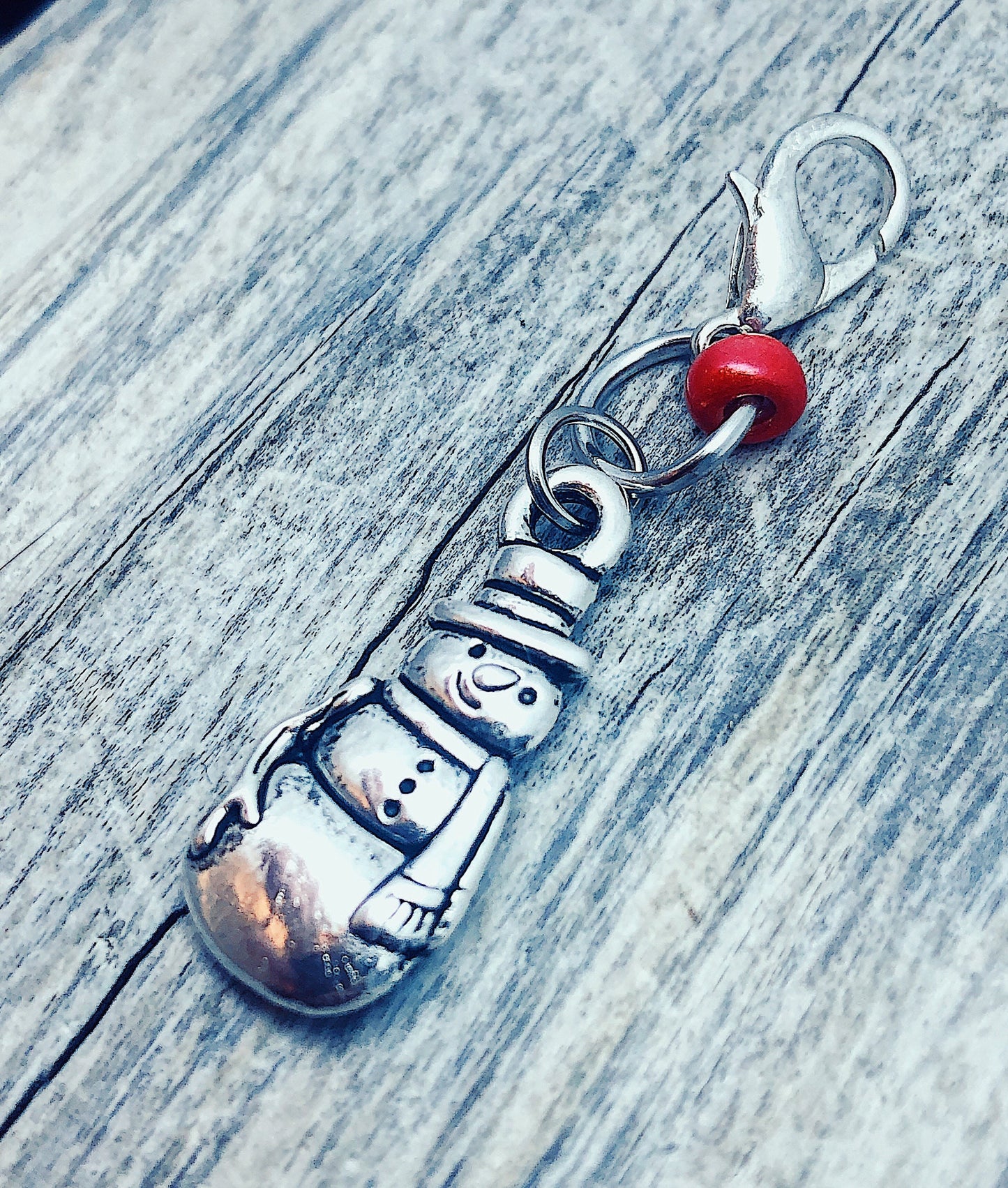 Snowman Charm Progress Keeper, Silver Stitch Marker with Clasp