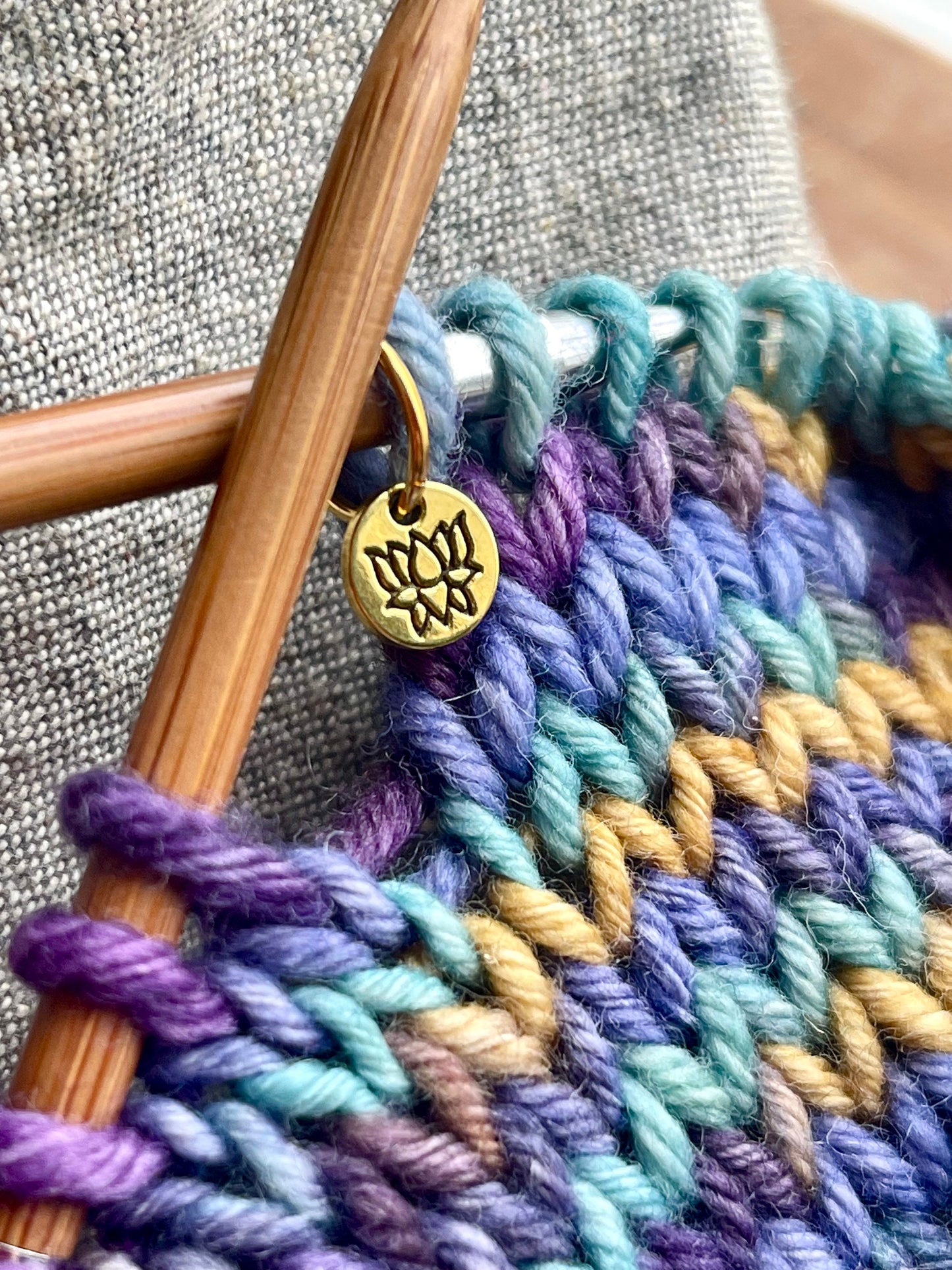 Lotus Gold Stitch Markers, Knitting Notions, Set of 6