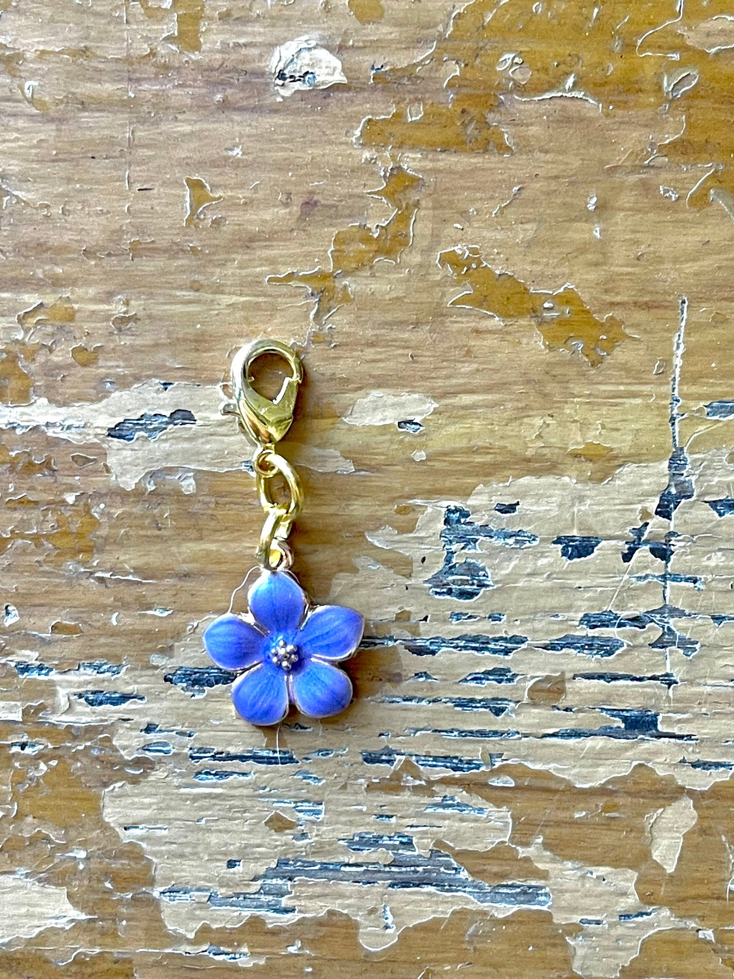 Purple Enamel Flower Stitch Marker, Gold Clasp, Knit Accessory
