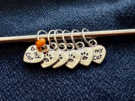 Cat Stitch Markers, Paw & I Love My Cat, Snag Free Knitting Accessories