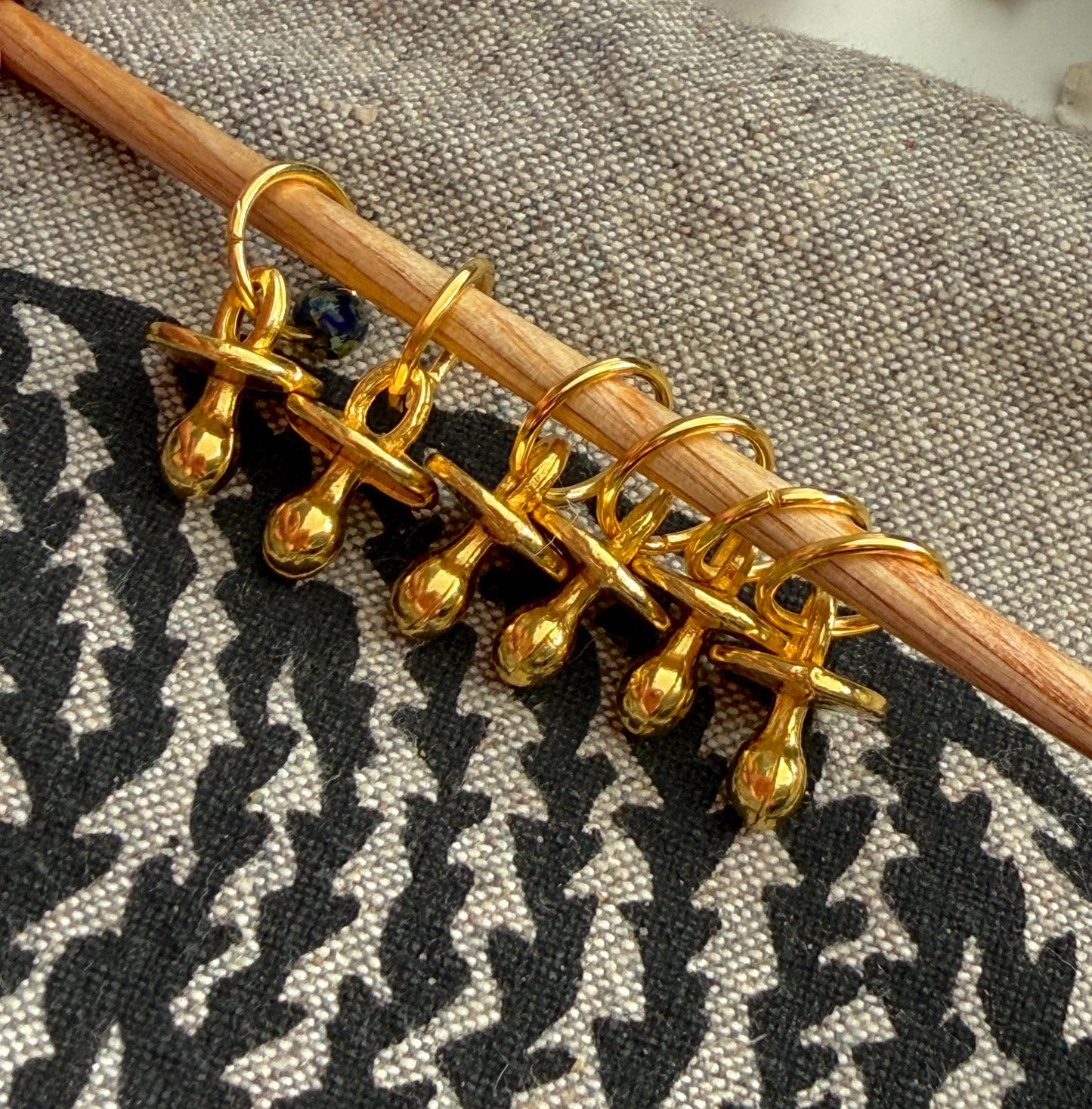 Gold Pacifier Stitch Markers, Snag Free Knitting Notions, Set of 6