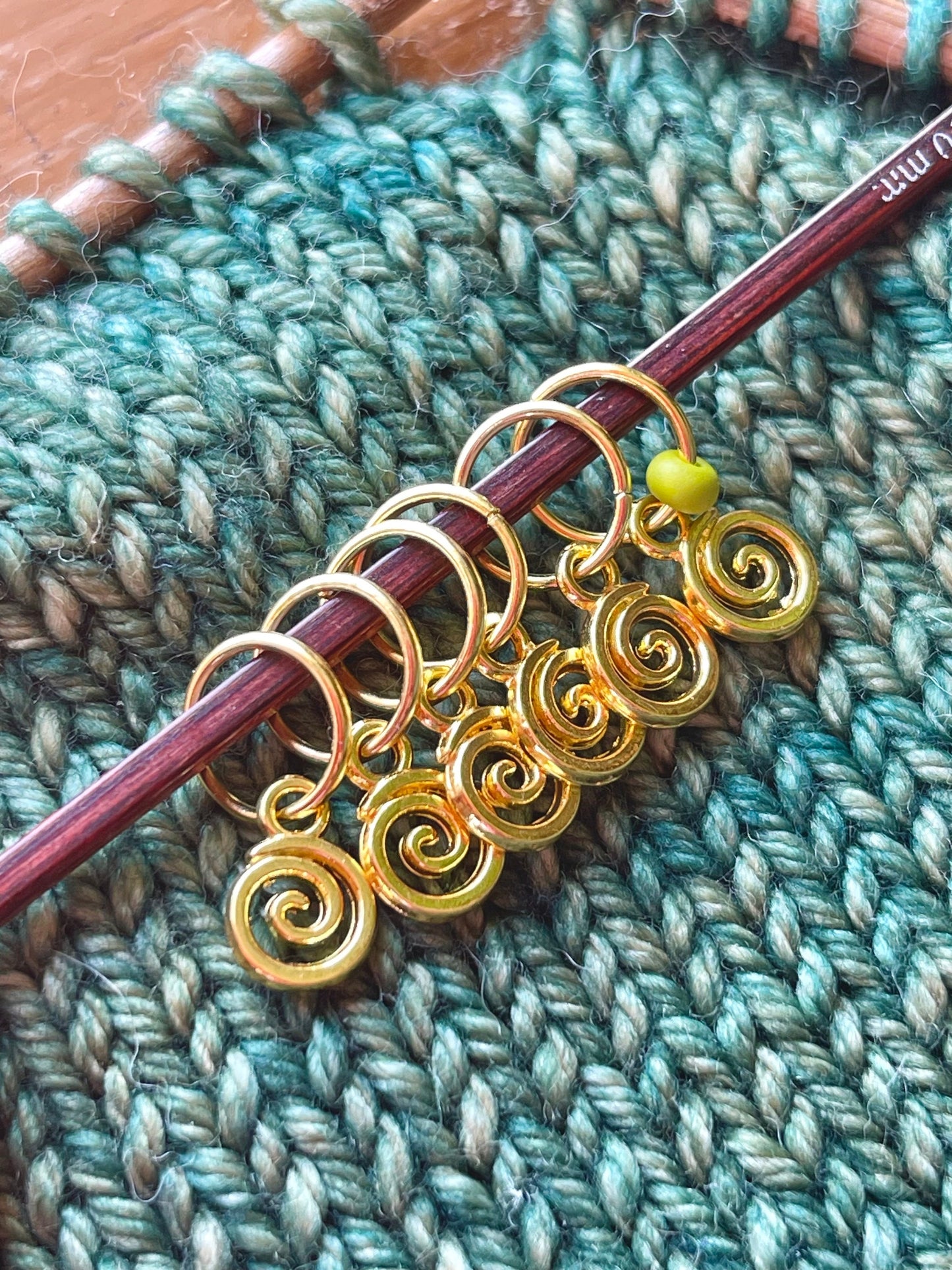 Gold Spirals Snagless Stitch Markers, Knitting Accessories, Set of 6