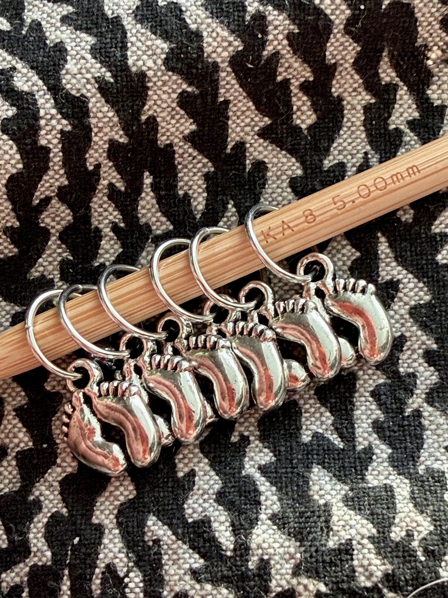 Silver Baby Feet Stitch Markers, Snag Free Knitting Notions, Set of 6