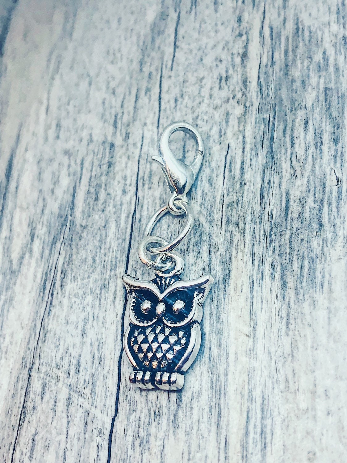 Silver Owl Progress Marker on Clasp, Knitting Crochet Accessory