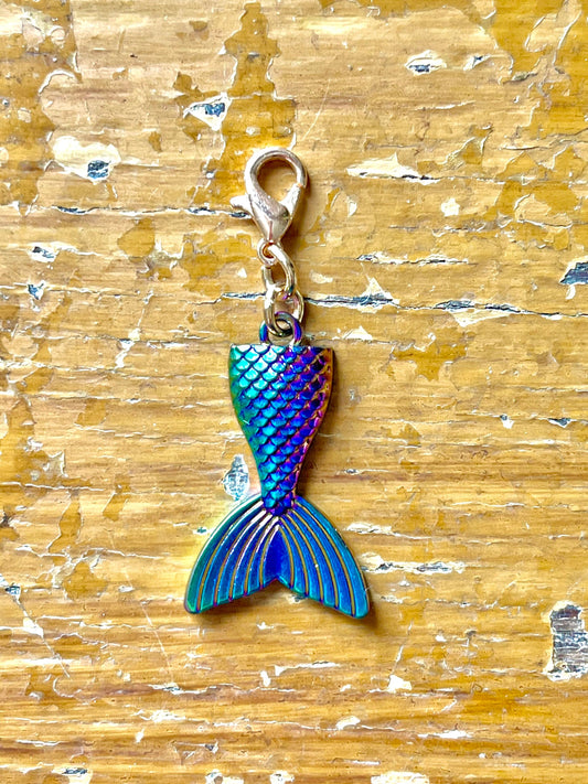 Mermaid Tail Zipper Pull, Multicolored Metal Stitch Marker, Progress Keeper