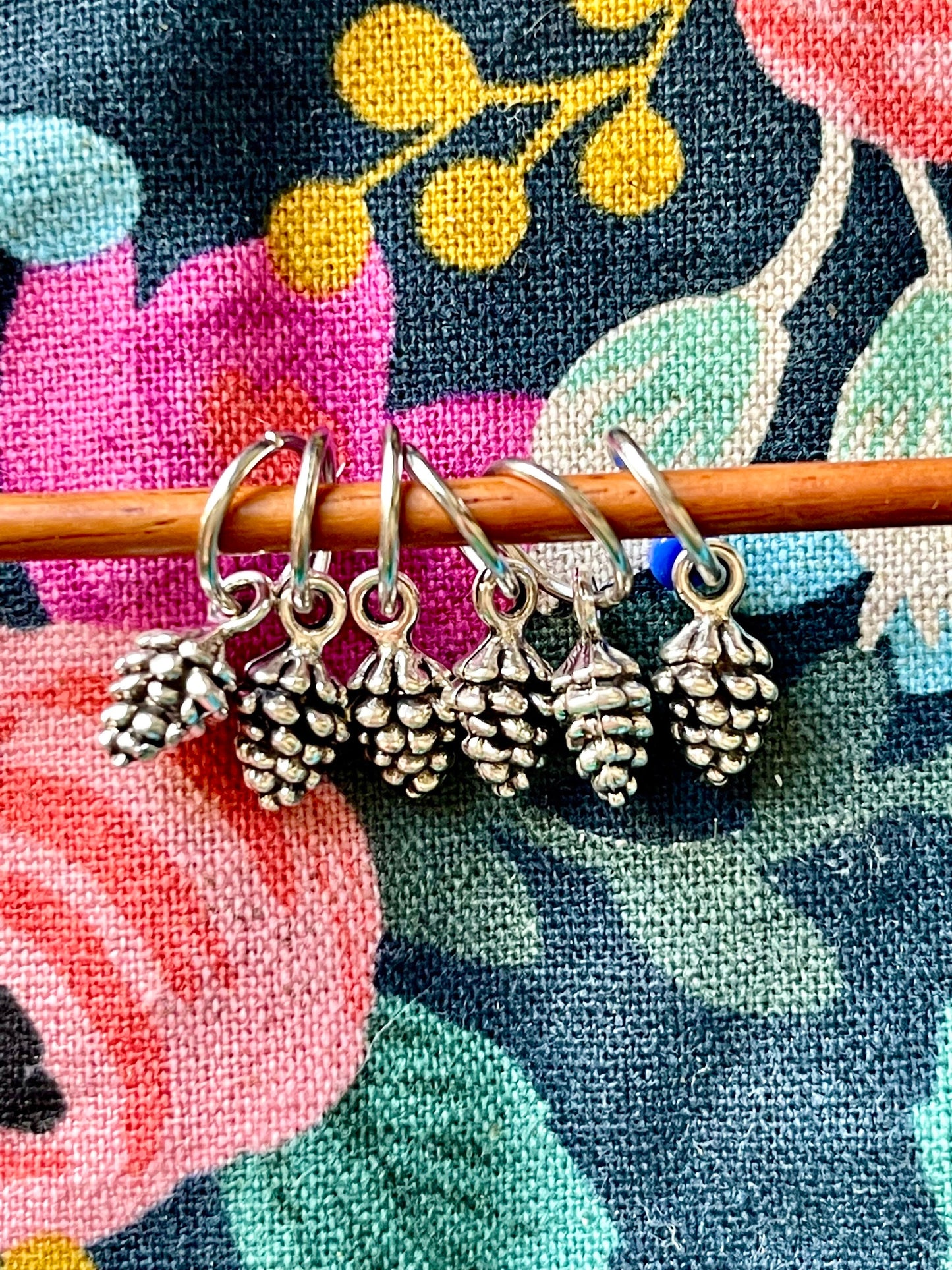 Silver Pine Cone Stitch Markers, Knitting Accessories, Set of 6