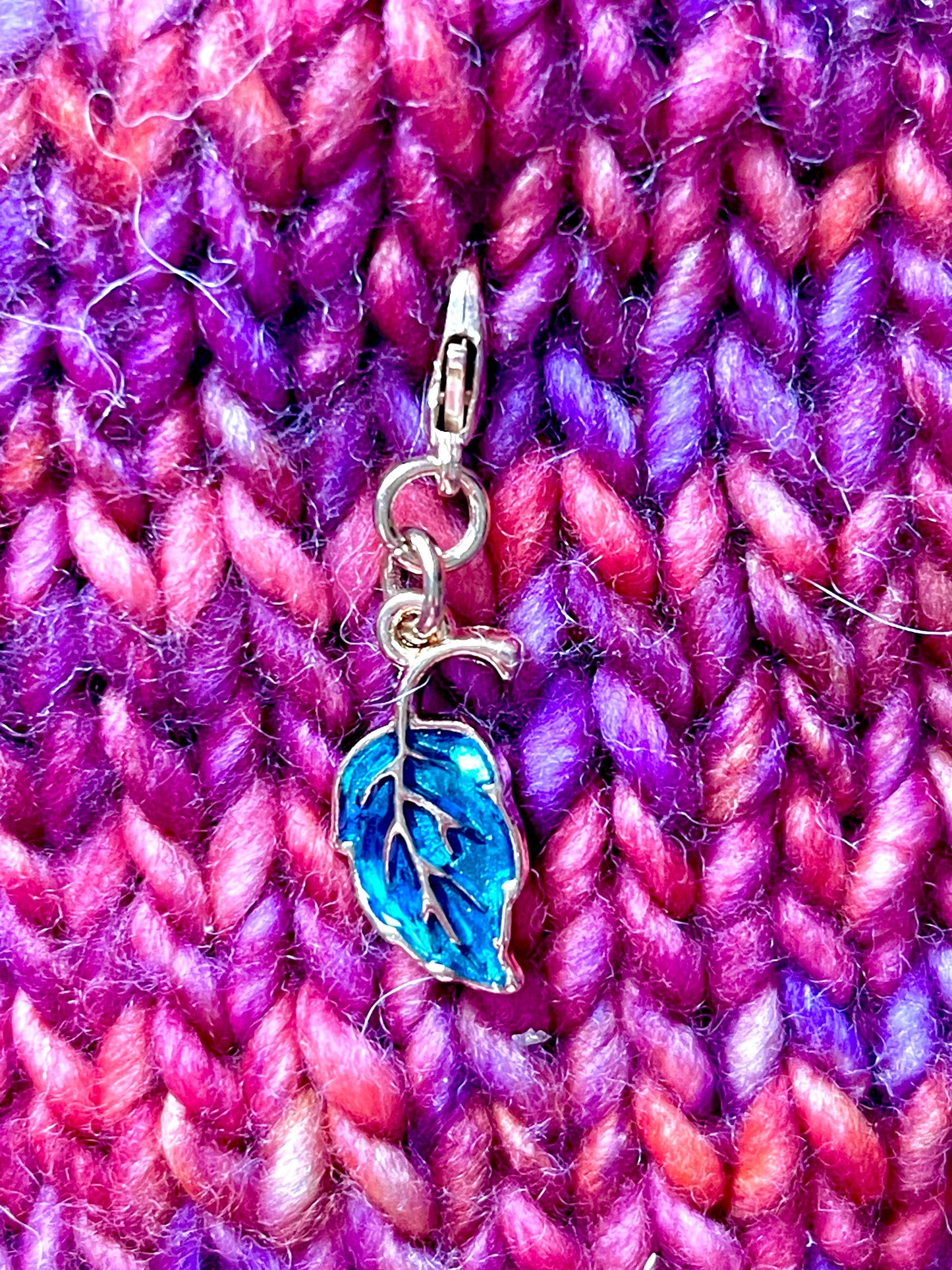 Blue Leaf Progress Marker, Gold Clasp, Knitting Crochet Gift