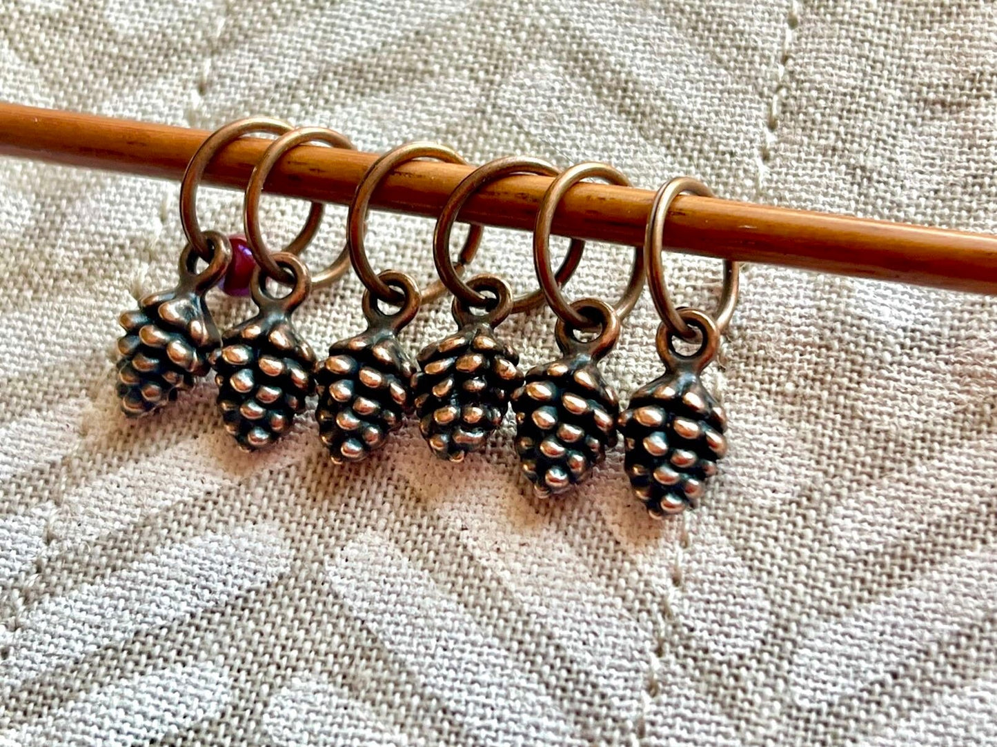 Antique Copper Pine Cone Stitch Markers, Knitting Accessories (Set of 6)