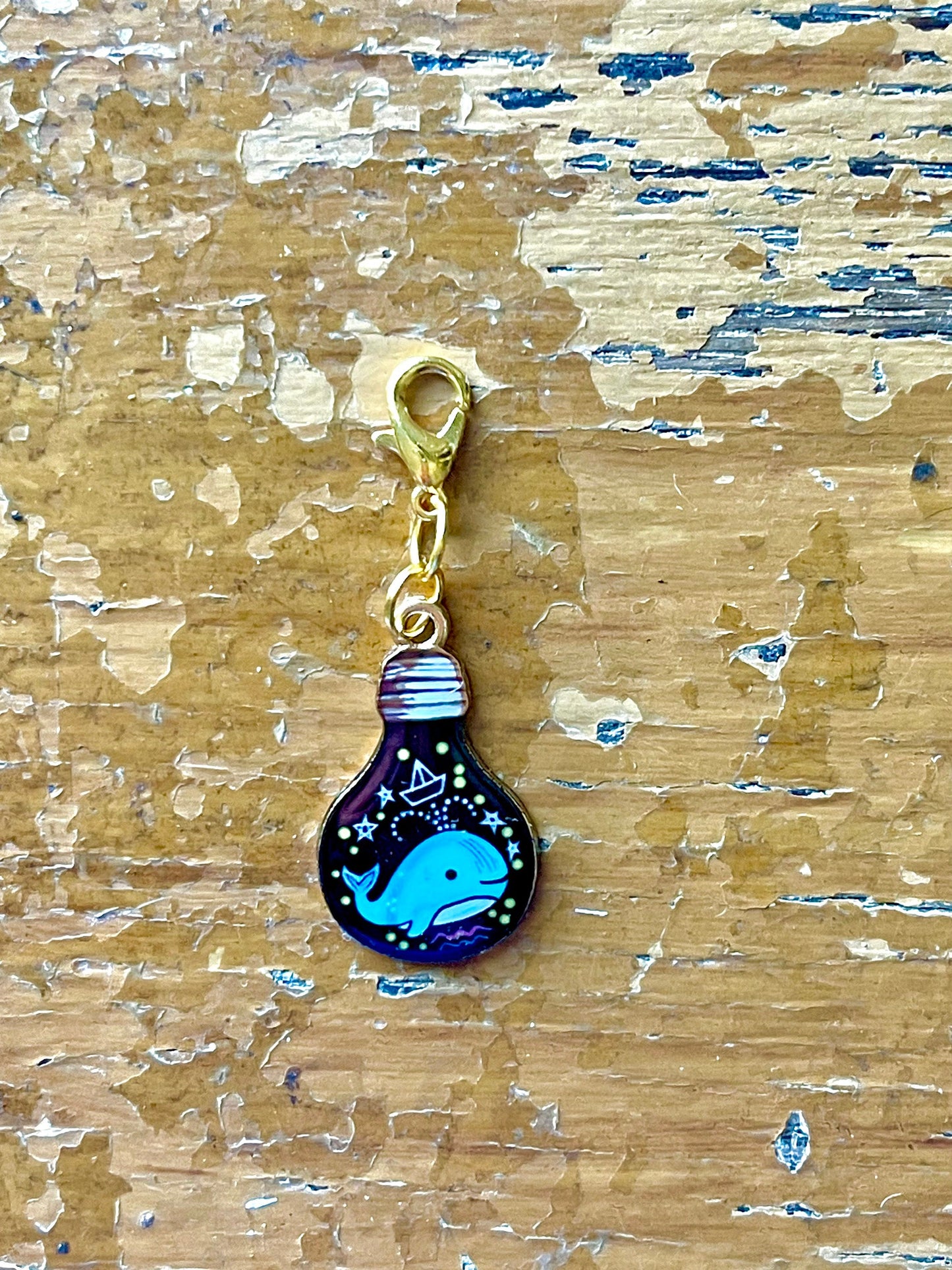 Blue Whale Lightbulb Charm, Zipper Pull, Knitting Stitch Marker