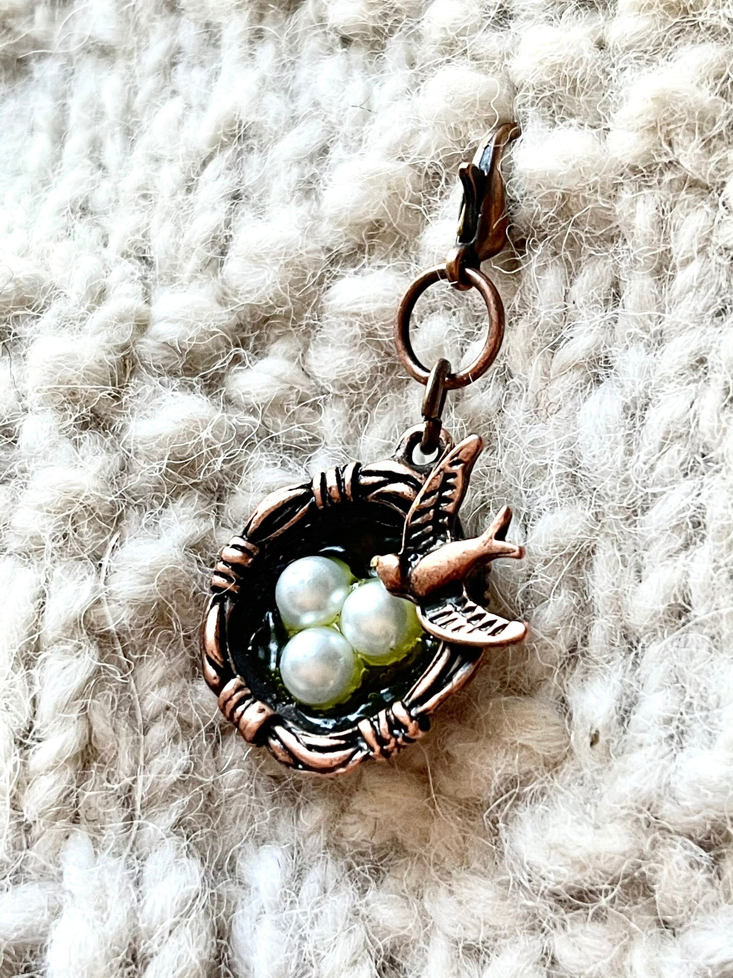 Antique Copper Bird Nest Progress Marker, Knitting Crochet Accessory