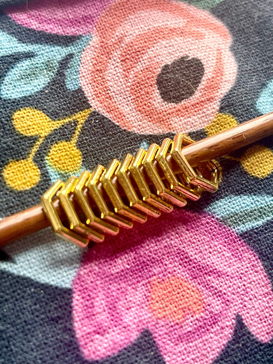 Gold Hexagon Stitch Markers, Snagfree Knitting Notions (Set of 10)