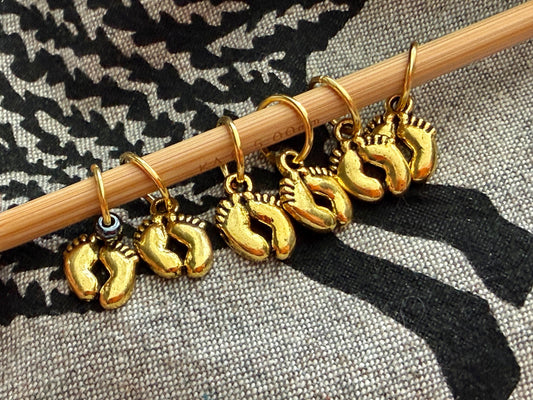 Gold Baby Feet Stitch Markers, Snag Free Knitting Notions, Set of 6
