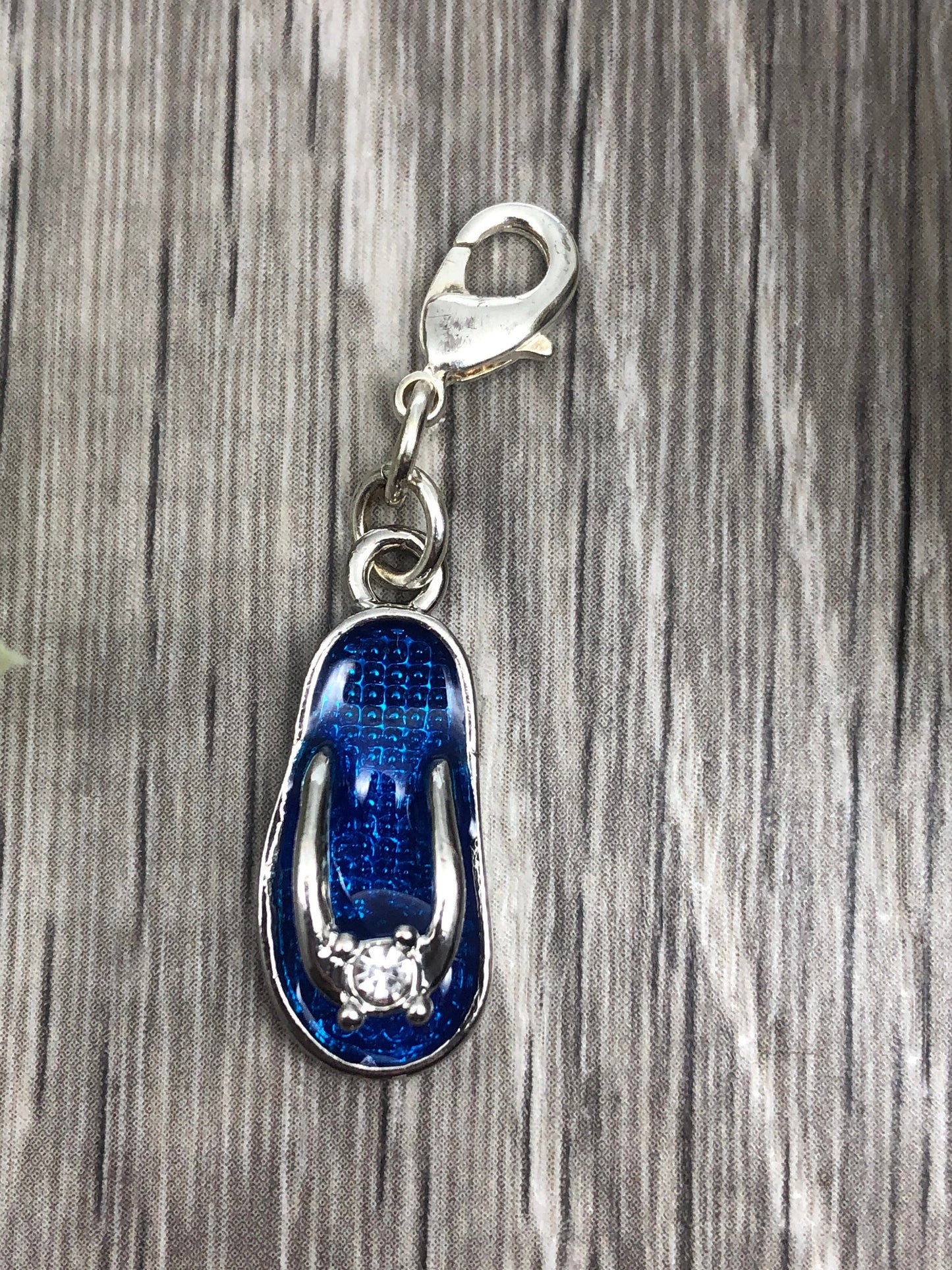 Blue Flip Flop Knitting Crochet Progress Keeper, Yarn Jewelry