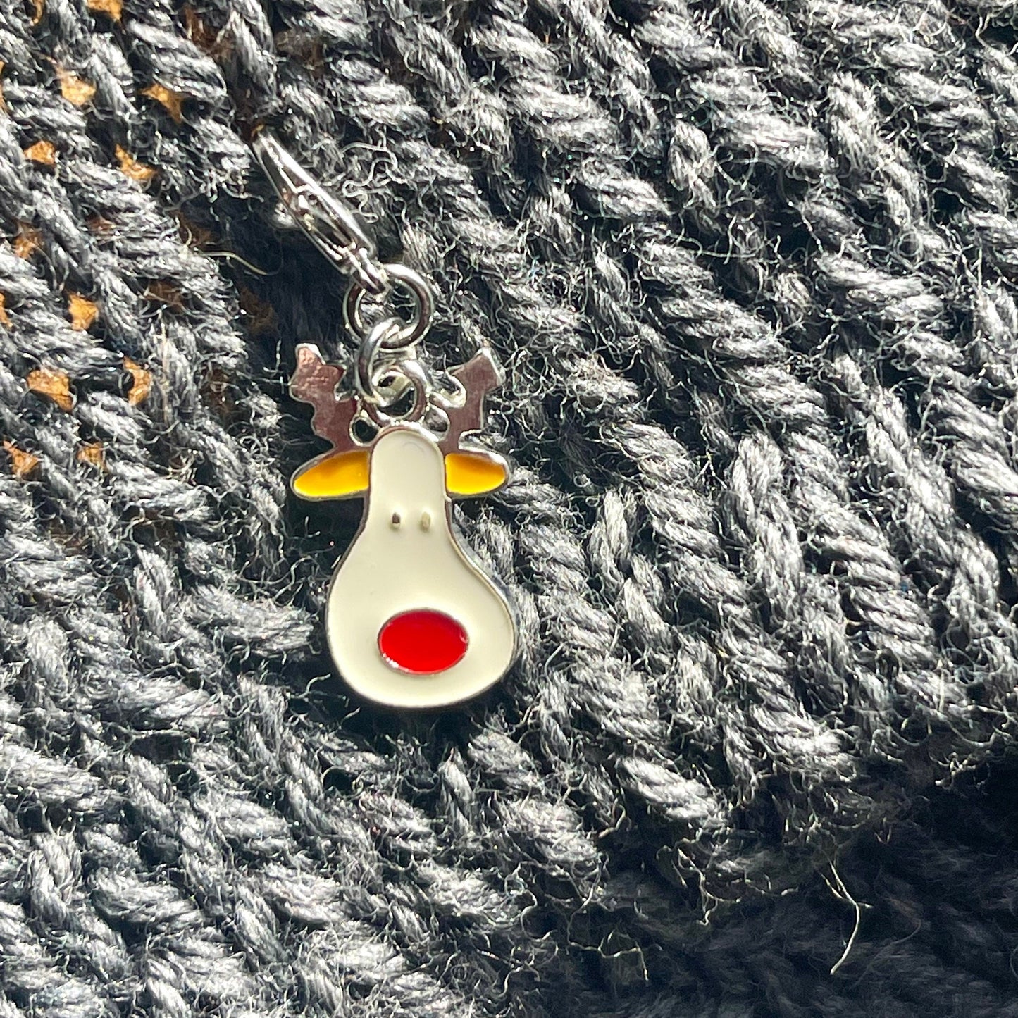 Reindeer Enamel Charm, Rudolph Zipper Pull, Knitting Crochet Progress Keeper