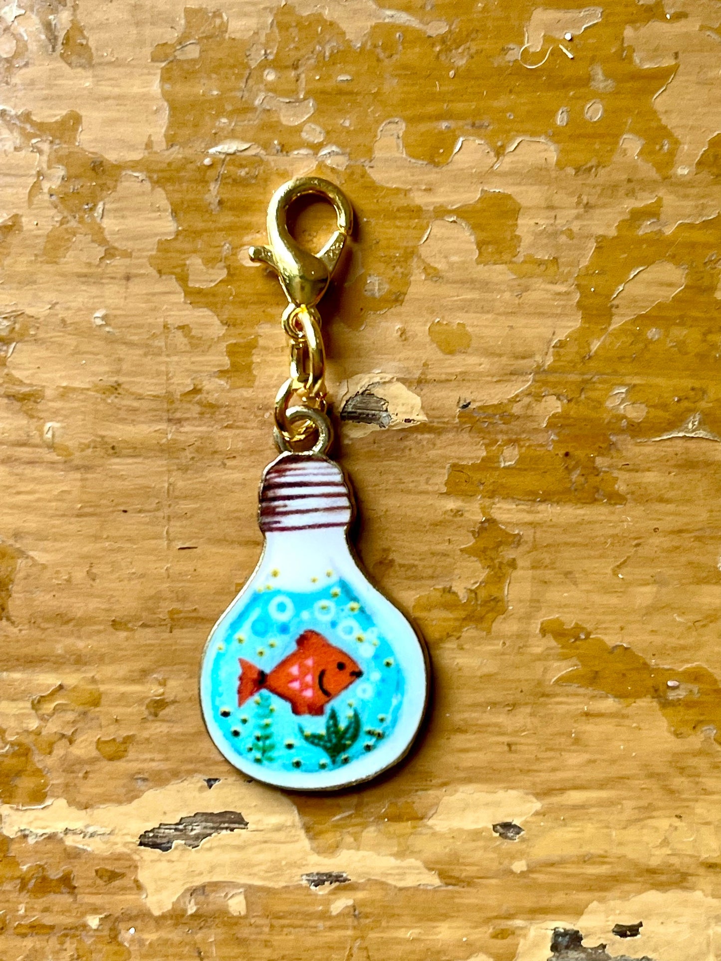 Goldfish Lightbulb Zipper Pull, Stitch Marker, Knitting Crochet Accessory, Progress Keeper, Yarn Jewelry